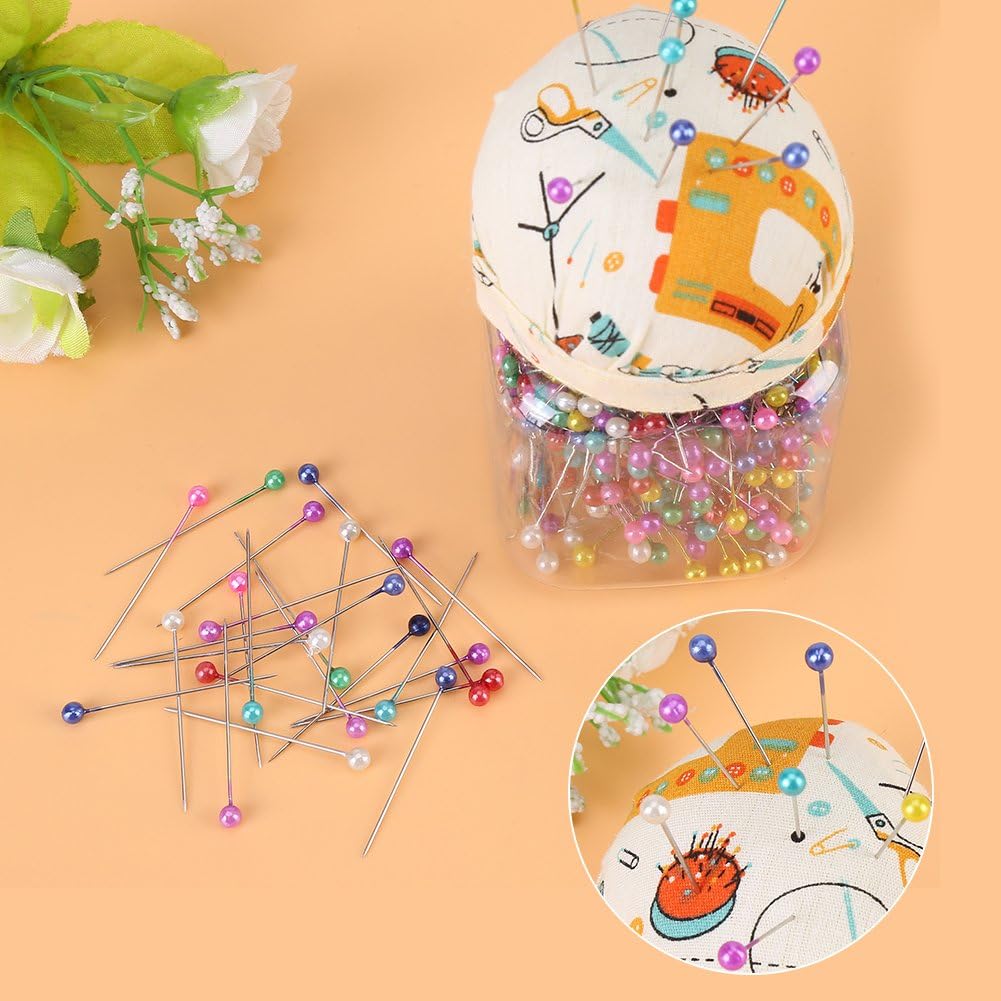 500Pcs Bottle Multicolor Straight Pins Beads Needles Quilting Pins Fabric Covered Pin Cushion Bottle Sewing Craft