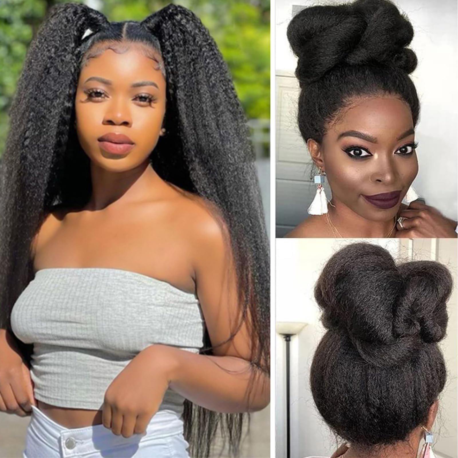 Alidiamond 360 Lace Front Wigs Human Hair 30 Inch Kinky Straight Full Lace Frontal Wig Human Hair for Women 180% Density 10A Remy Yaki Straight Human