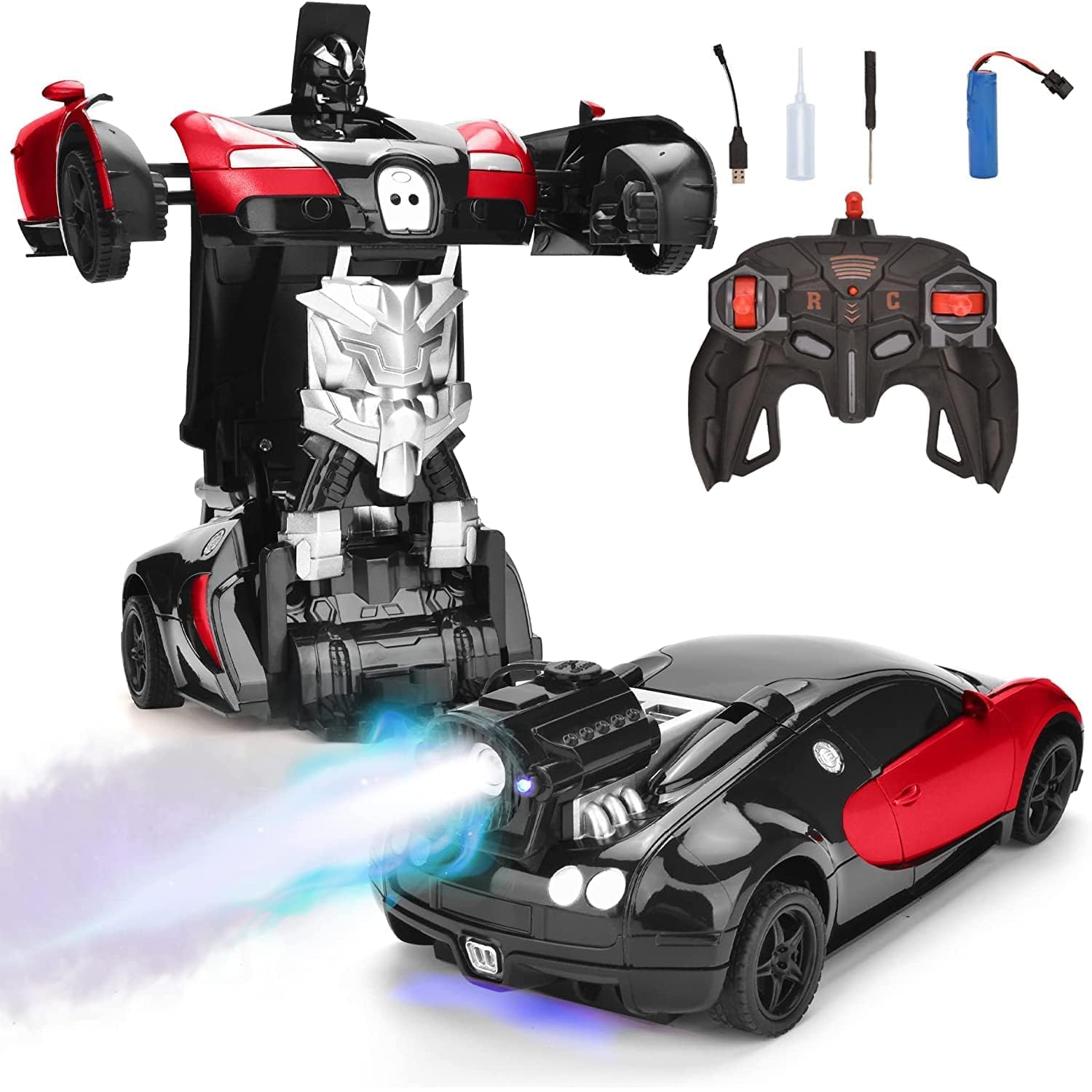 E-ROYAL SHOP Remote Control 2 in1 Convertible Robot Car Water Booster Spray Toy for Kids with Rechargeable Battery (Red Colour)