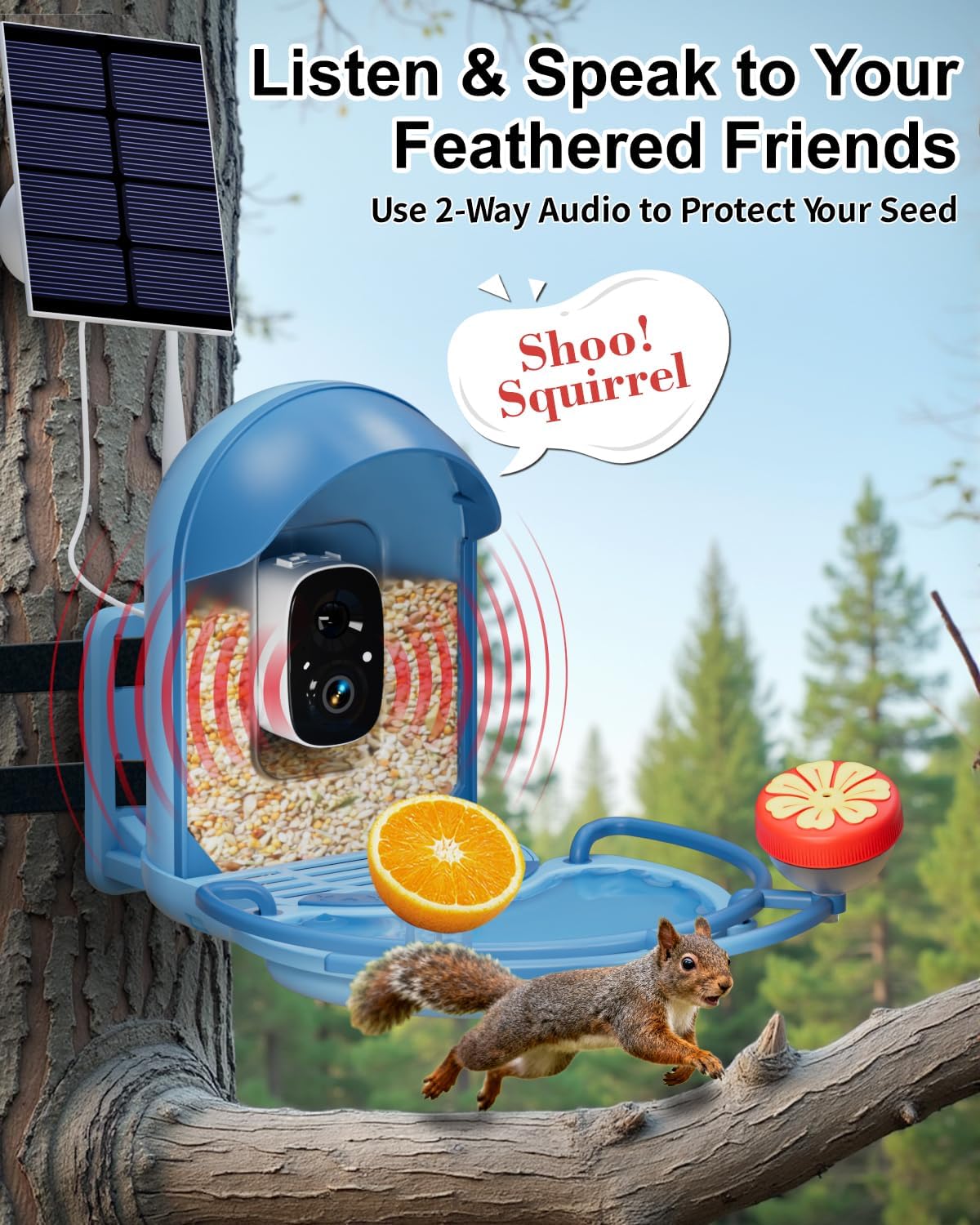 Bird Feeder with Camera, 2K HD Camera Birds Feeder with Bath Wireless Outdoor, Solar Powered Bird Watching with APP Control, Night Vision, Motion Detection Alerts, IP66 Birdfeeder for Backyard, Blue