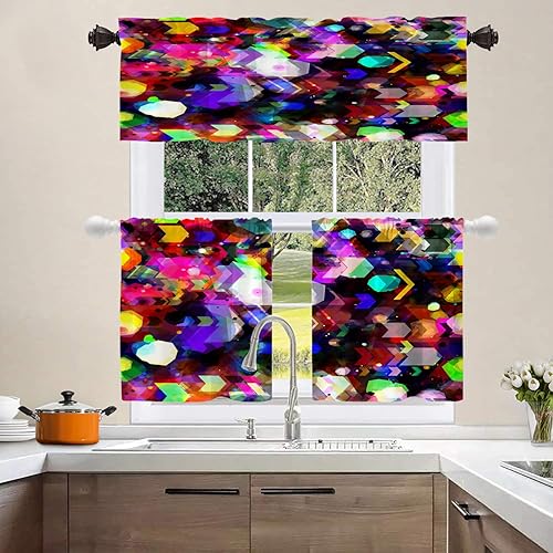 Miniatura 8 de Shrahala Cenefas de cocina de arcoíris mágico, cortina de media ventana, tratamiento de ventana multicapa de poliéster opaco para sala de estar y