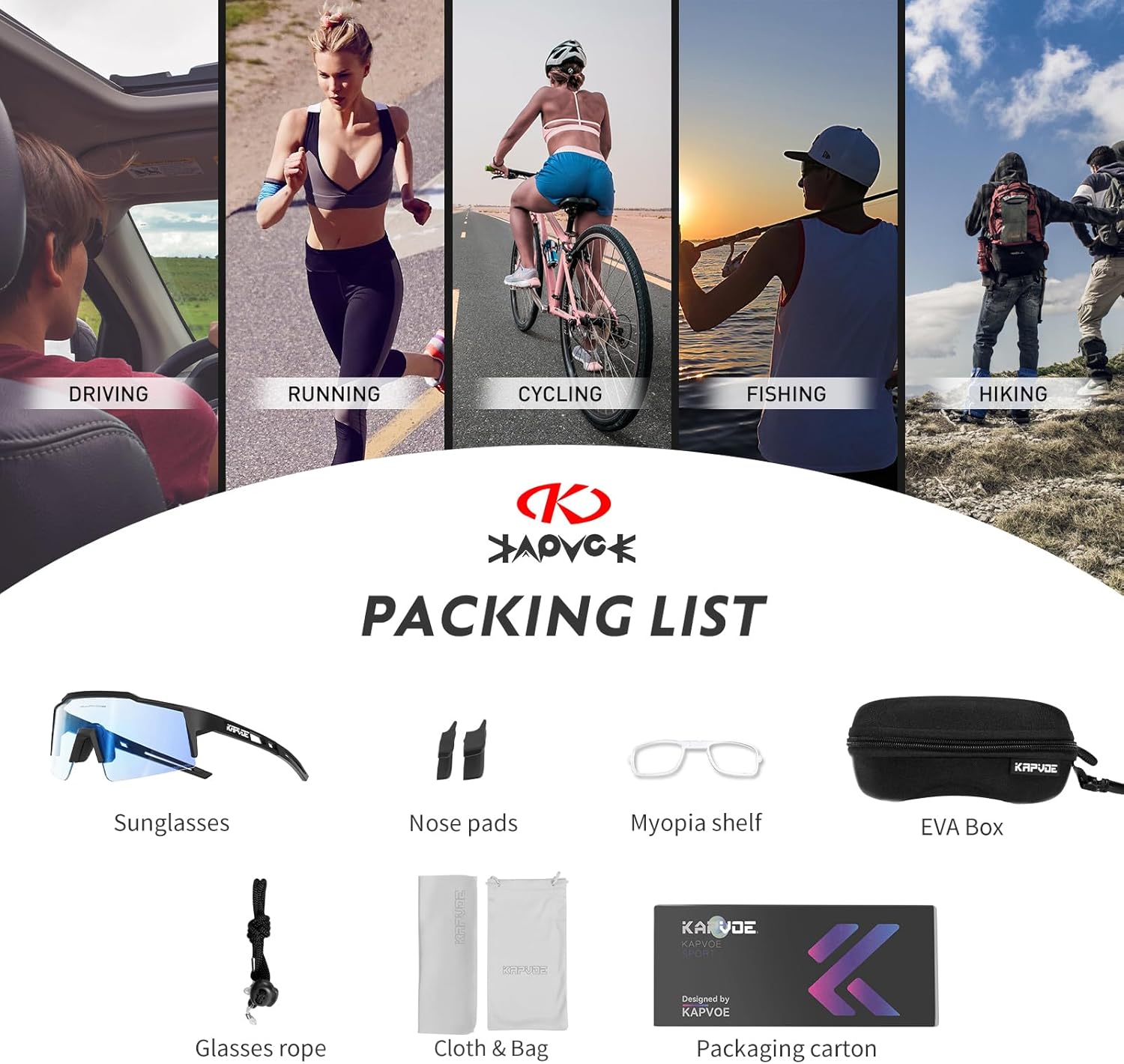 KAPVOE Photochromic Cycling Glasses Men Women Clear Transition Mountain Bike Sunglasses Sports Baseball Running - K9023 - Image 6