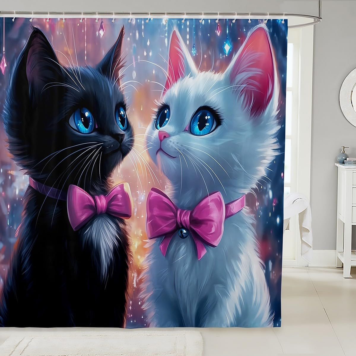 Manfei Black Cat Kids Shower Curtains,Retro Bookshelf Reading Books Bathroom Curtains for Boys Girls,Skull Spider Web Animal Pet Psychedelic Brown Waterproof Curtains,12 Hooks Suits,72" W x 84" L