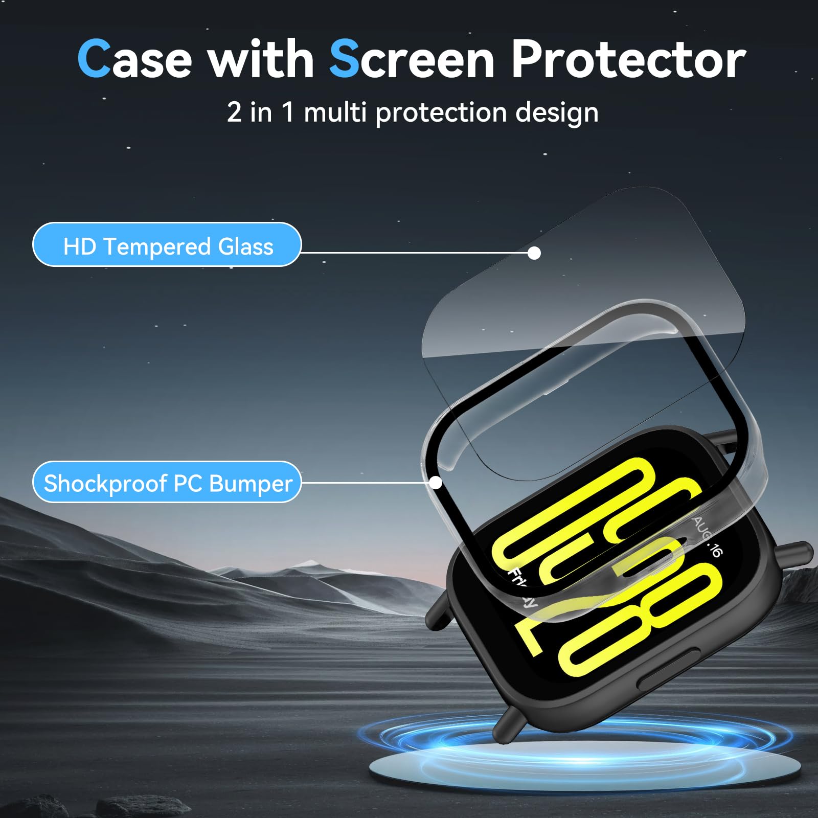 aceyoon 3 sztuki etui ochronne do Redmi Watch 5 Active, pełna ochrona, twarde etui z poliwęglanu (PC) i hartowane szkło ochronne HD z wysoką czułością, etui do Redmi Watch 5 Active