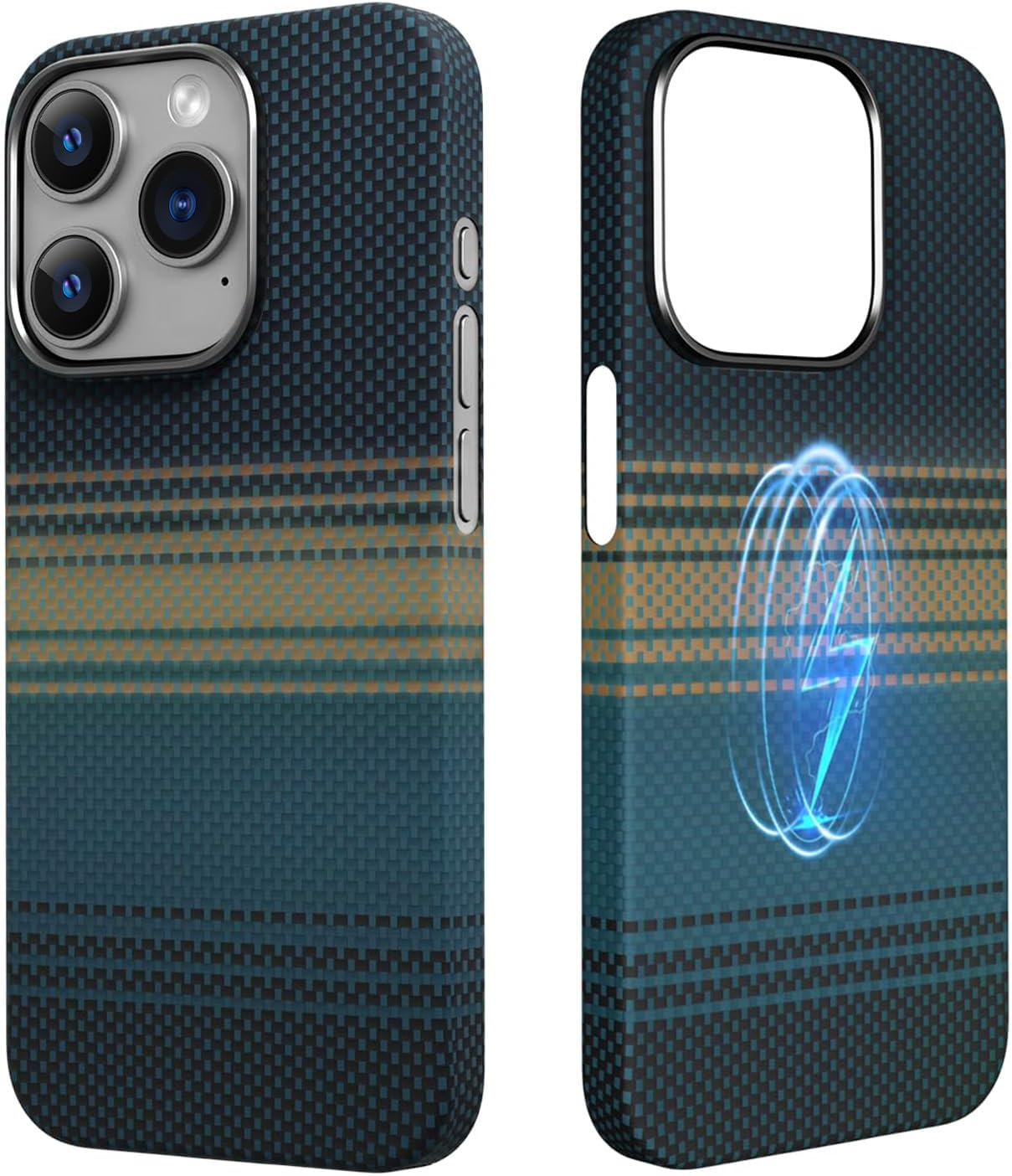Real Aramid Fiber Case for iPhone 15 Pro [6.1 inch] Compatible with MagSafe,600D Aramid Weave,Thin & Light Cover with a Caseless Feel,Carbon Fiber Textures Design Kevlar Protection (Lake)