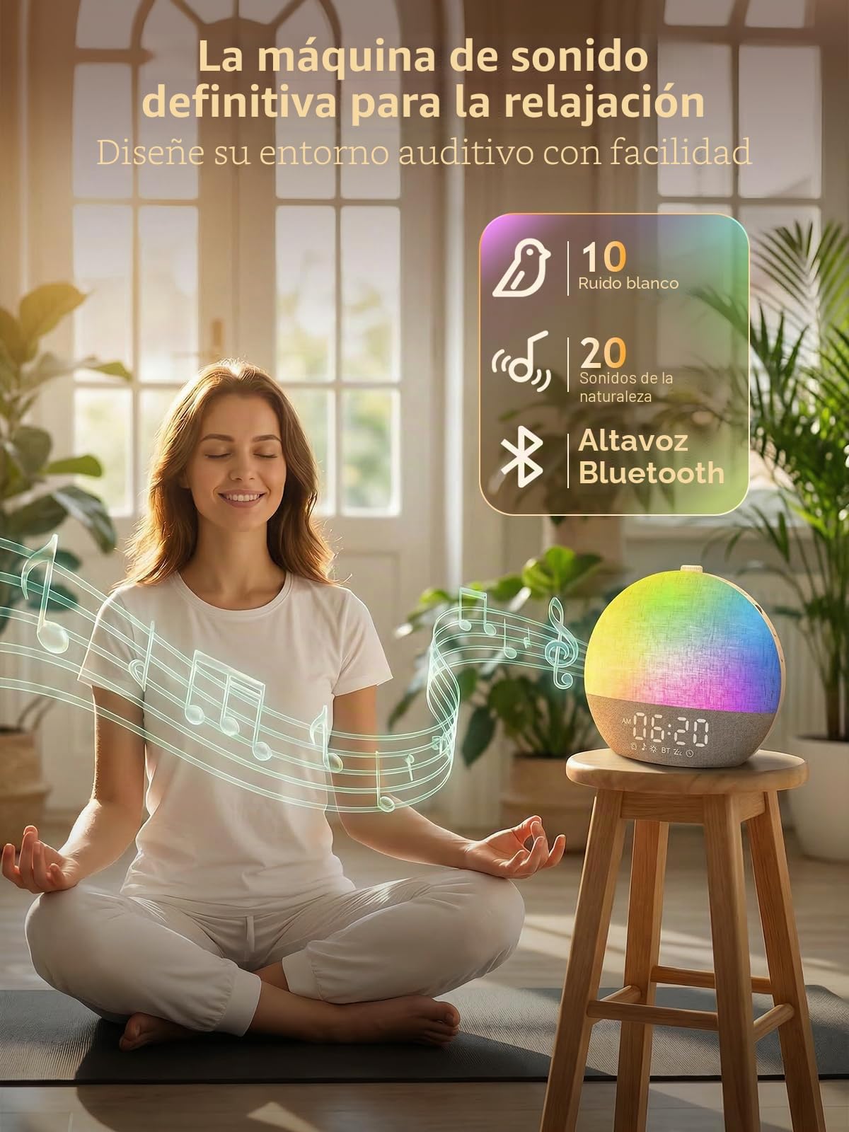 Despertador de Simulación de Amanecer con Luz Natural 17 Tipos de Iluminación, 30 Sonidos Relajantes, Asistencia para el Sueño, Bluetooth y Función de Alarma con Posposición