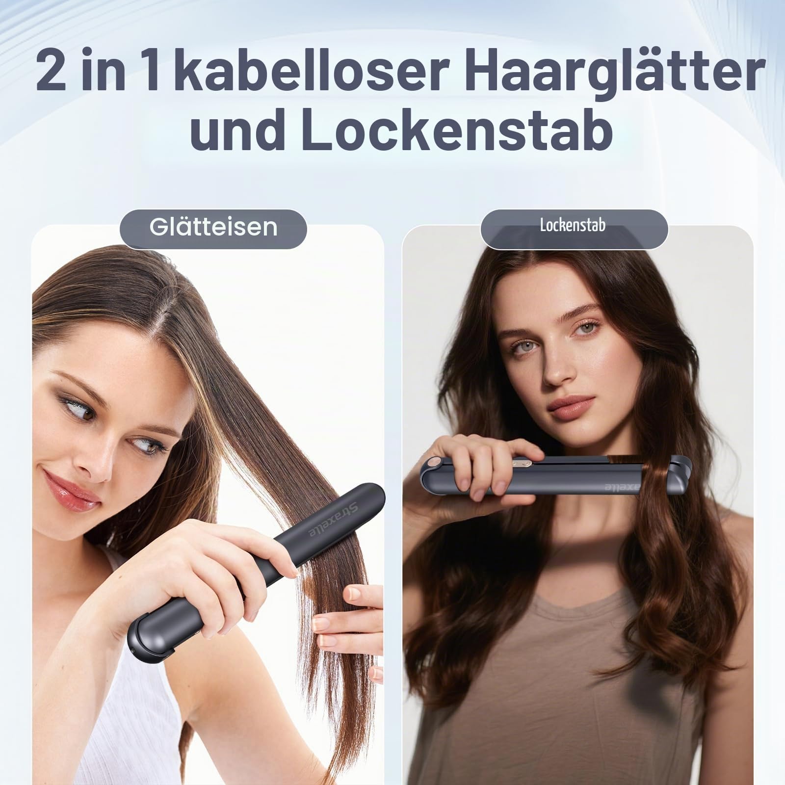 2 in 1 Glätteisen Locken und Glätten, 160°C-220°C Reise Glätteisen Kabellos 10000mAh Akku Haarglätter Tragbares mit LED Anzeige, 4 Einstellbare Temperaturen Haarglätter für Frauen Männer (Marineblau)