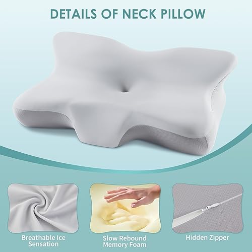 Miniatura 5 de Almohada cervical cervical, almohadas cervicales ergonómicas de espuma viscoelástica, almohadas de contorno lateral para adultos, almohada