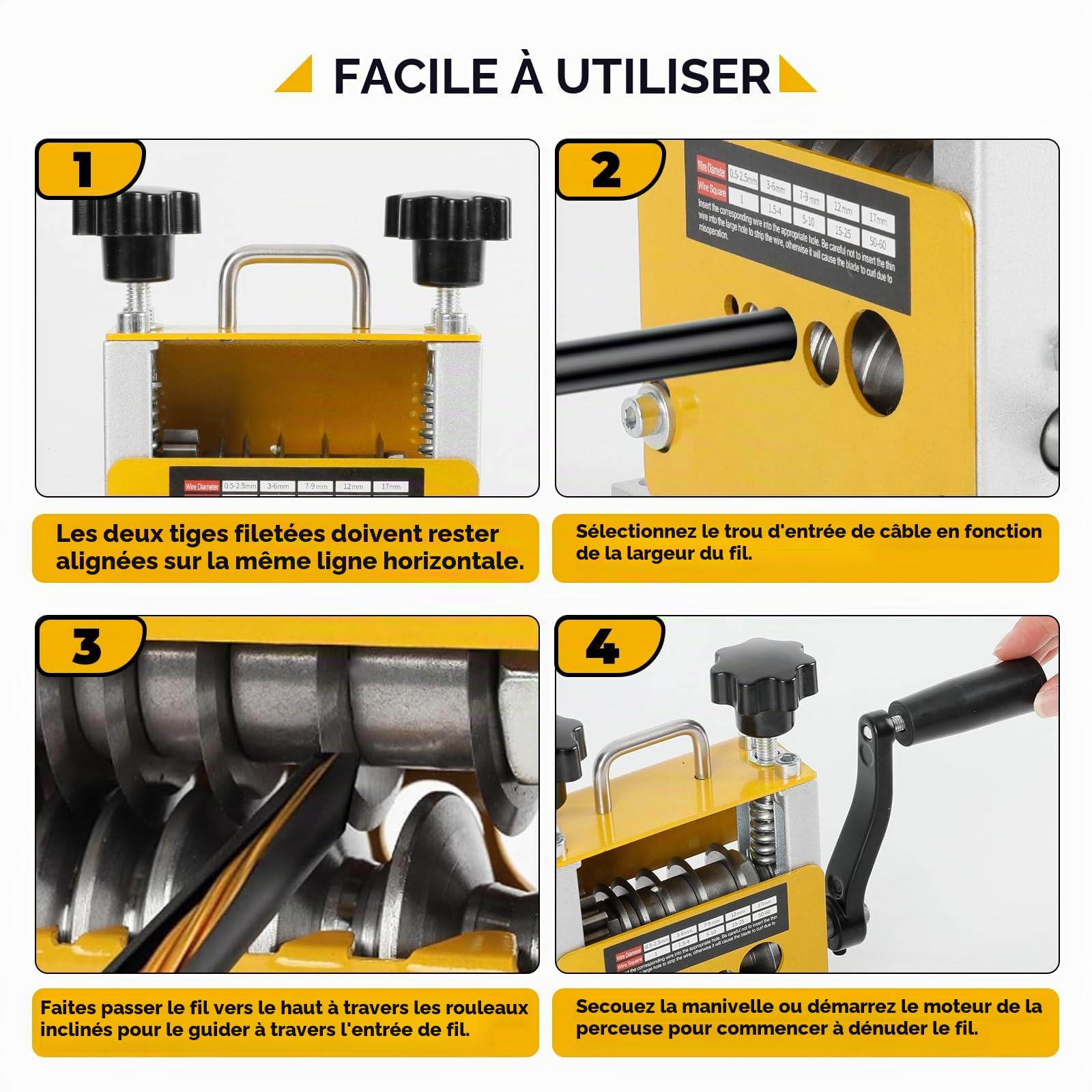 Dénudor de câbles 2 en 1 Machine manuelle avec perceuse électrique Dénudeur de câbles avec 2 lames pour câbles de 1-17 mm, outil électrique de dénudage de câbles en cuivre pour recyclage de câbles