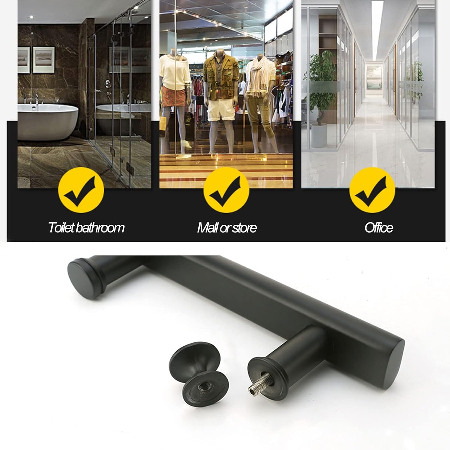 Shower Glass Door Handle Pull Push Door Handles, SUS304 Stainless Steel Matte Black Finish Doorknob/Grip (Size : 145mm)