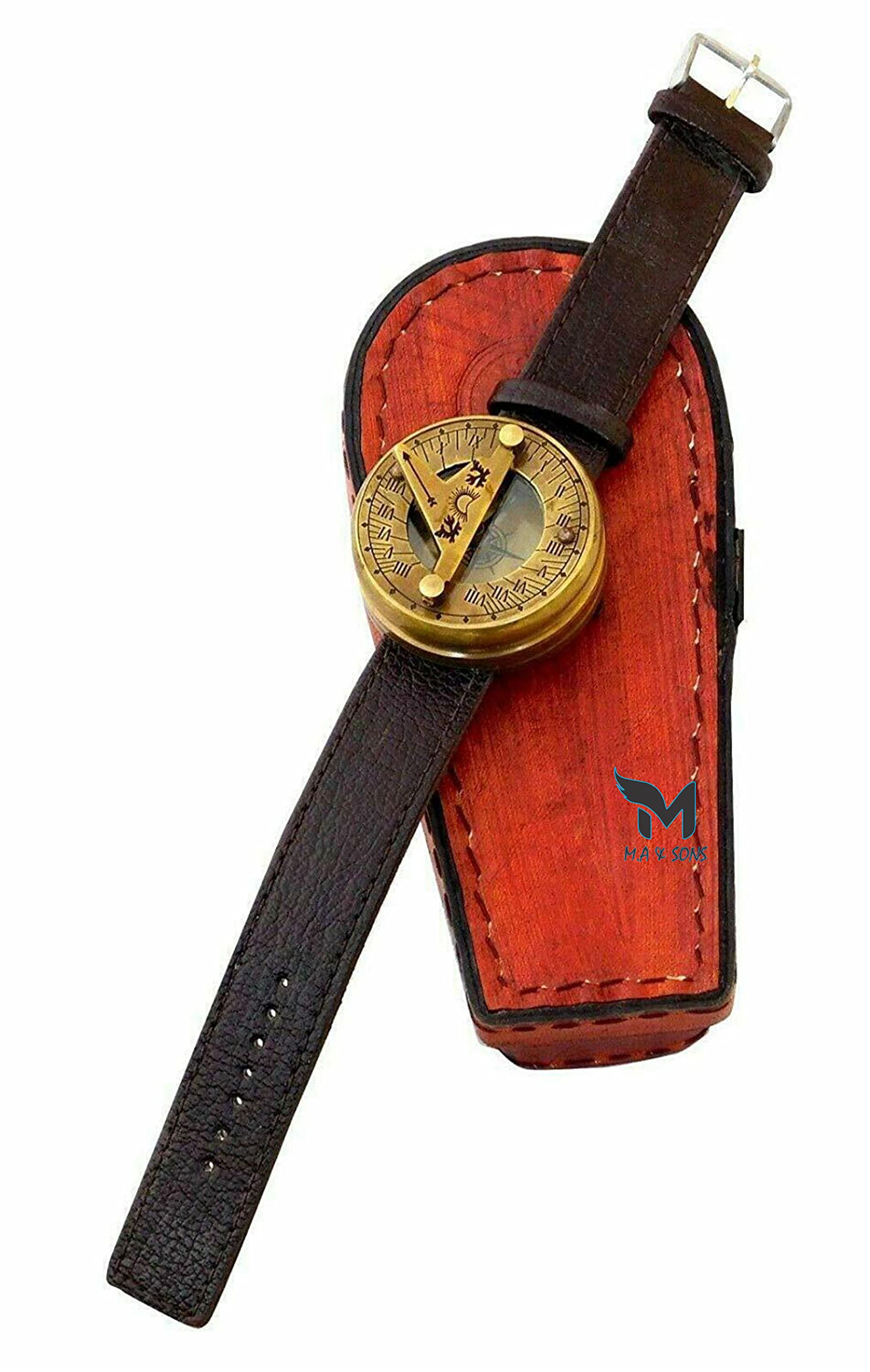 M.A & SONS Antique Brass Watch Hand Band Steampunk Style Compass with Leather Case Case (B09W9ZV4XZ) Amazon Price History, Amazon Price Tracker