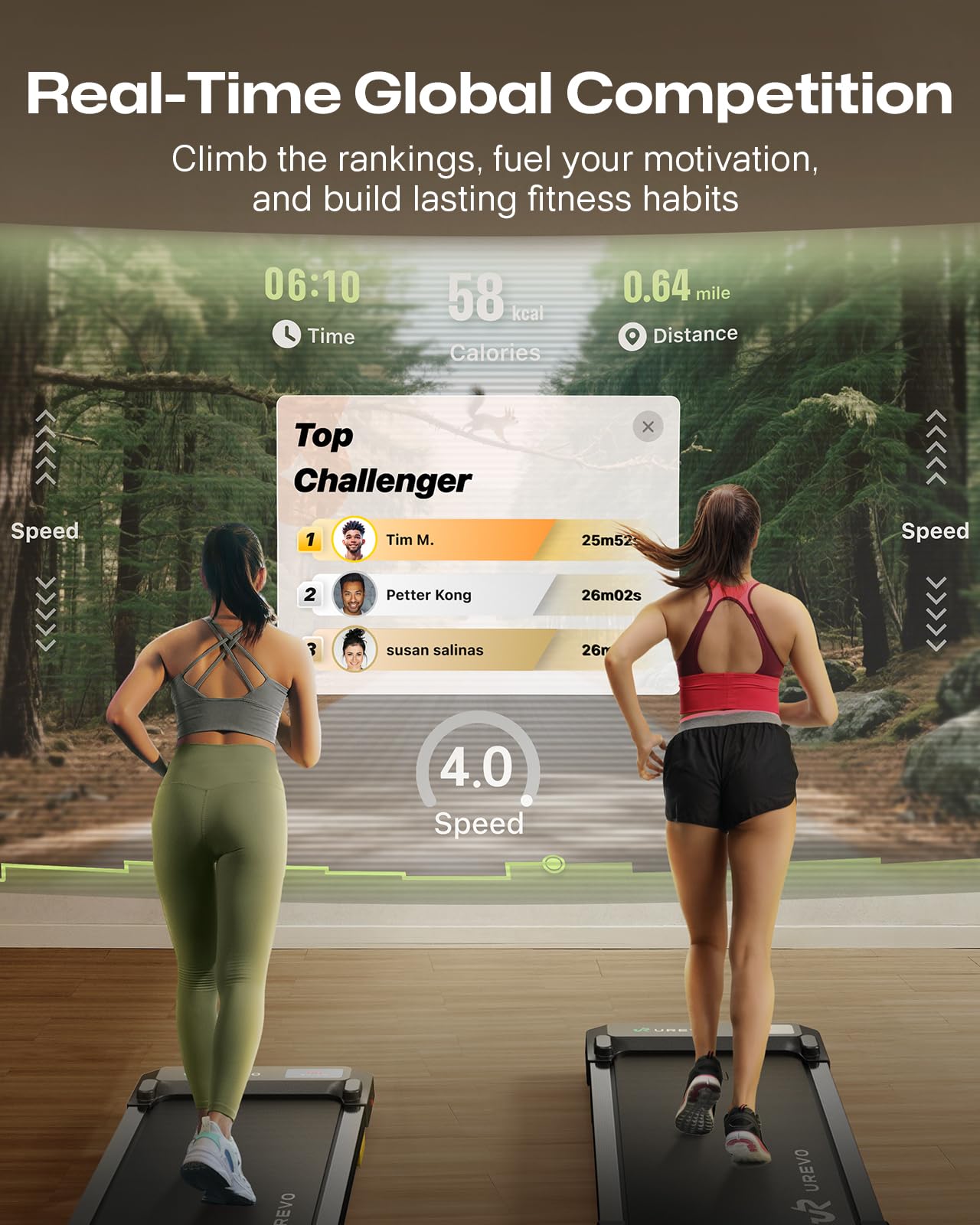 UREVO Smart Walking Pad, kompaktes Laufband unter Schreibtisch mit Acht-Punkt-Stoßdämpfungs, UREVO APP Smart Coach Unterstützt den Wettkampfmodus, Fernbedienung oder App-Steuerung für Zuhause/Büro
