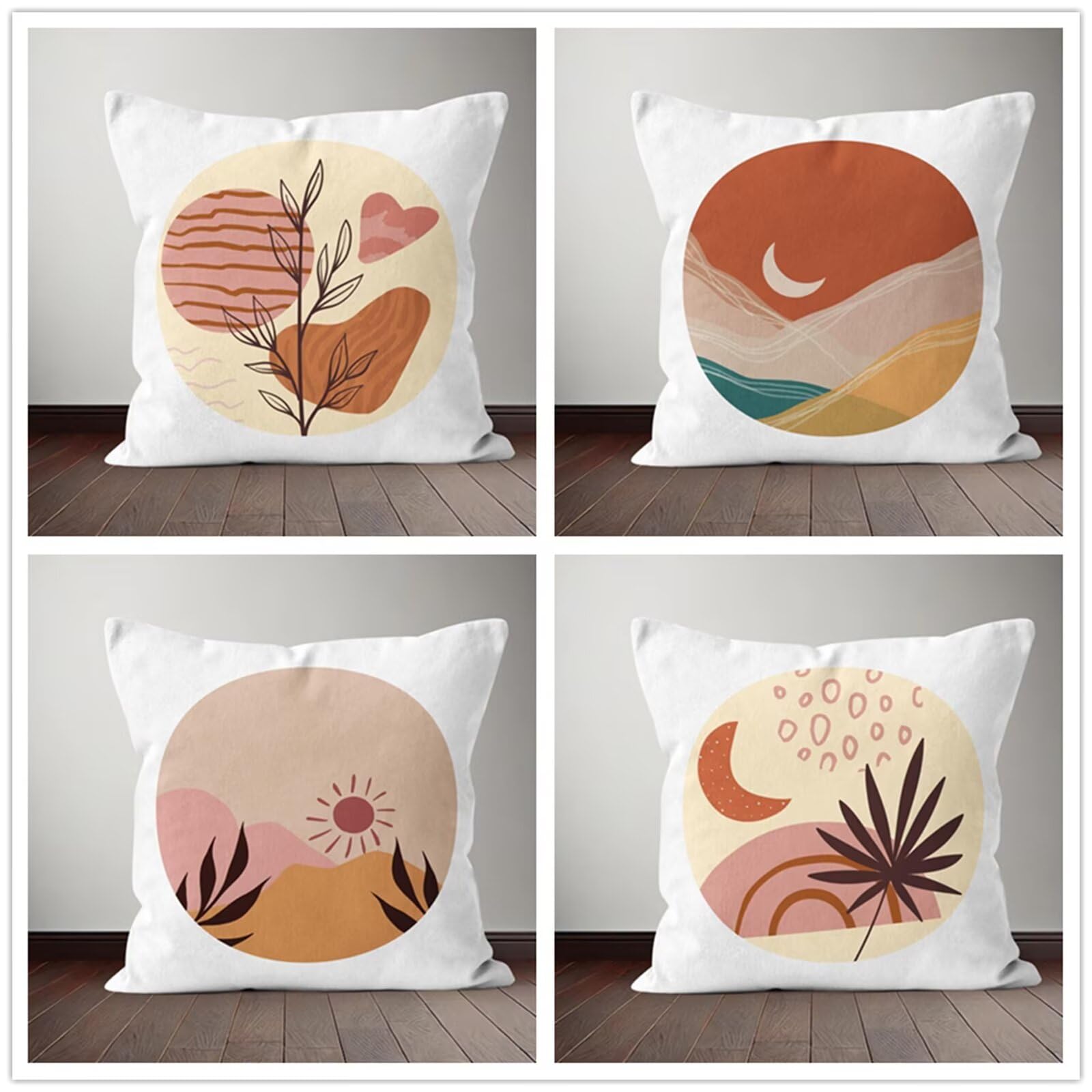 Heaen Outdoor Cushions Covers Waterproof 35x35 cm Set of 4 Square Linen Pillow Cases Pink Brown Landscape Decorative Dushions for Sofa Porch Patio Home Decor