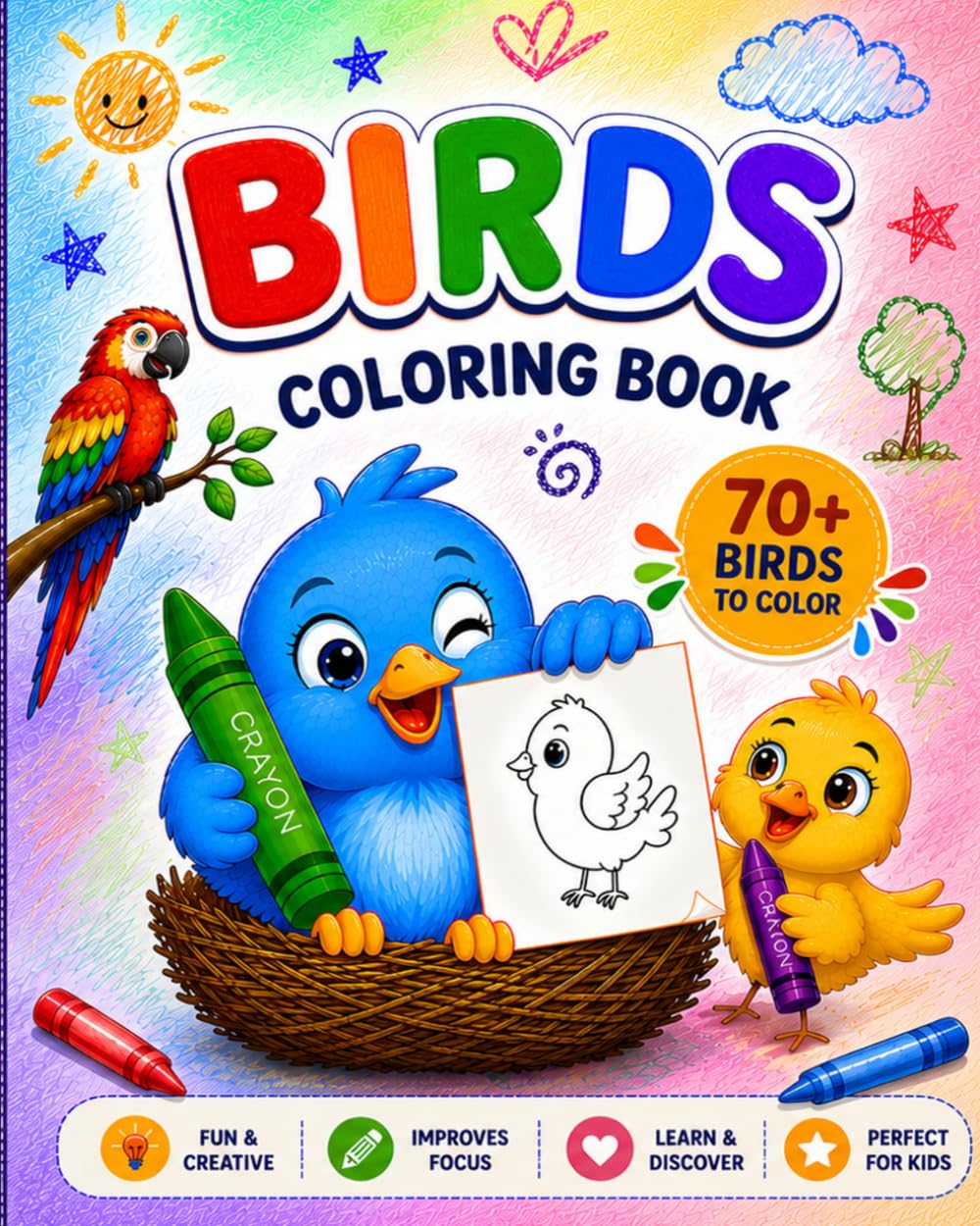 Birds Coloring Book for Kids: Cute, Fun & Easy Bird Coloring Pages for Ages 4–8 with Bold Outlines, Big Simple Designs, and Beautiful Birds to Color
