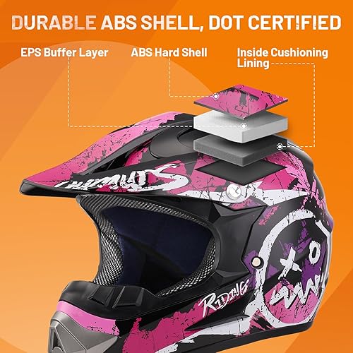 Vista 3 de DOT - Casco de motocross para adultos con gafas, guantes y máscara ajustable, visera solar, casco para adultos, todoterreno, motocross, descenso