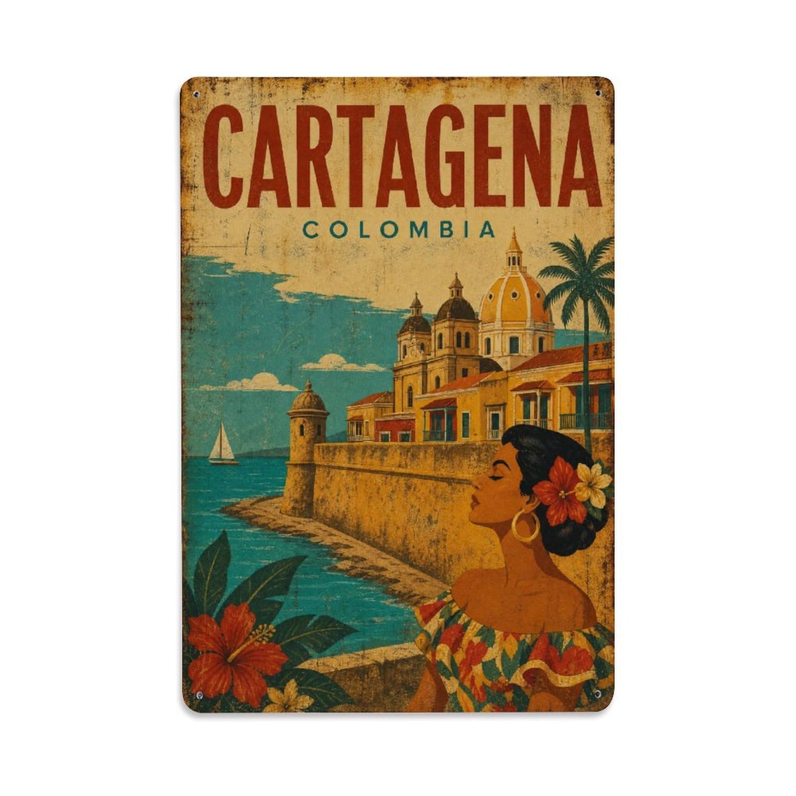 Travel Retro Colombia Cartagena Metal Tin Sign
