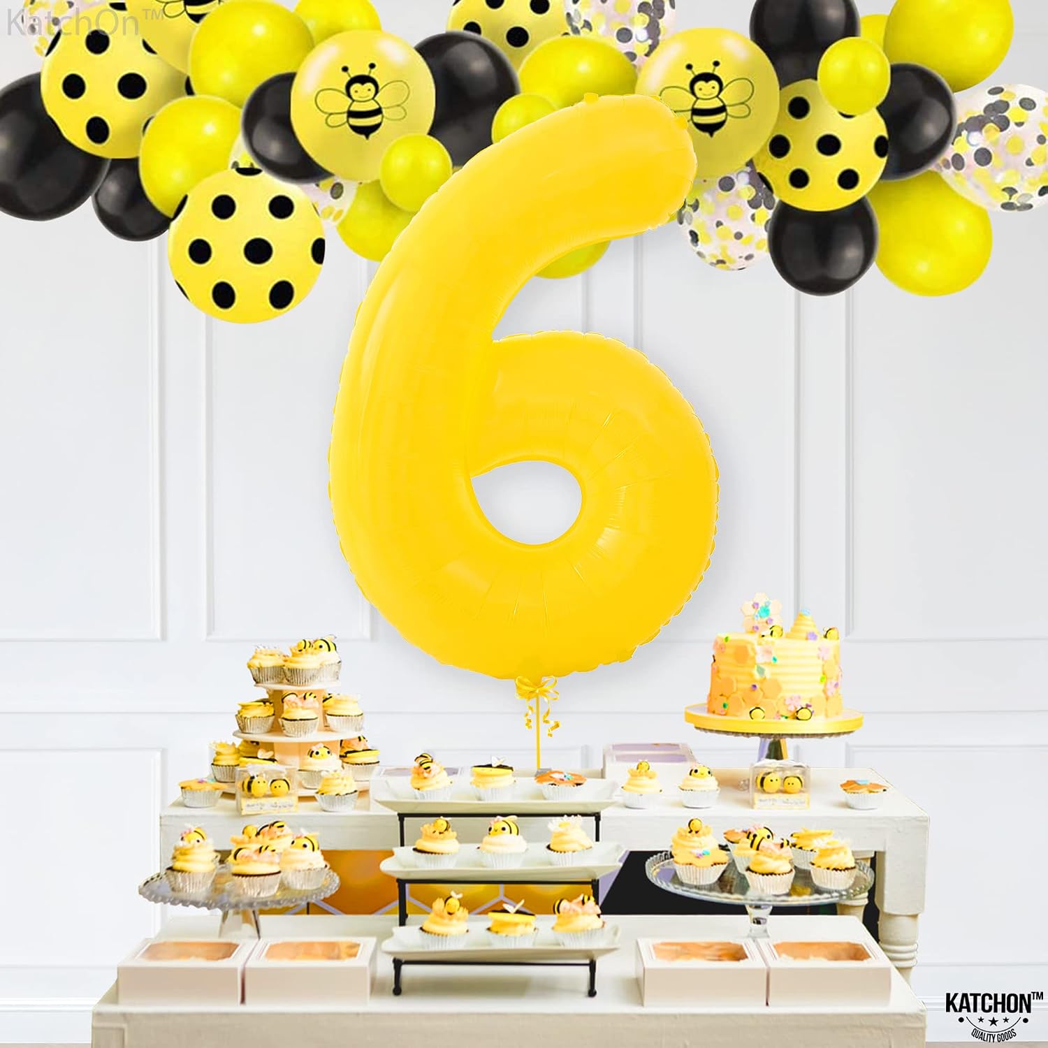 KatchOn Giant Yellow Number 6 Balloon - 40 Inch | 6th Birthday Balloon for 6 Year Decorations