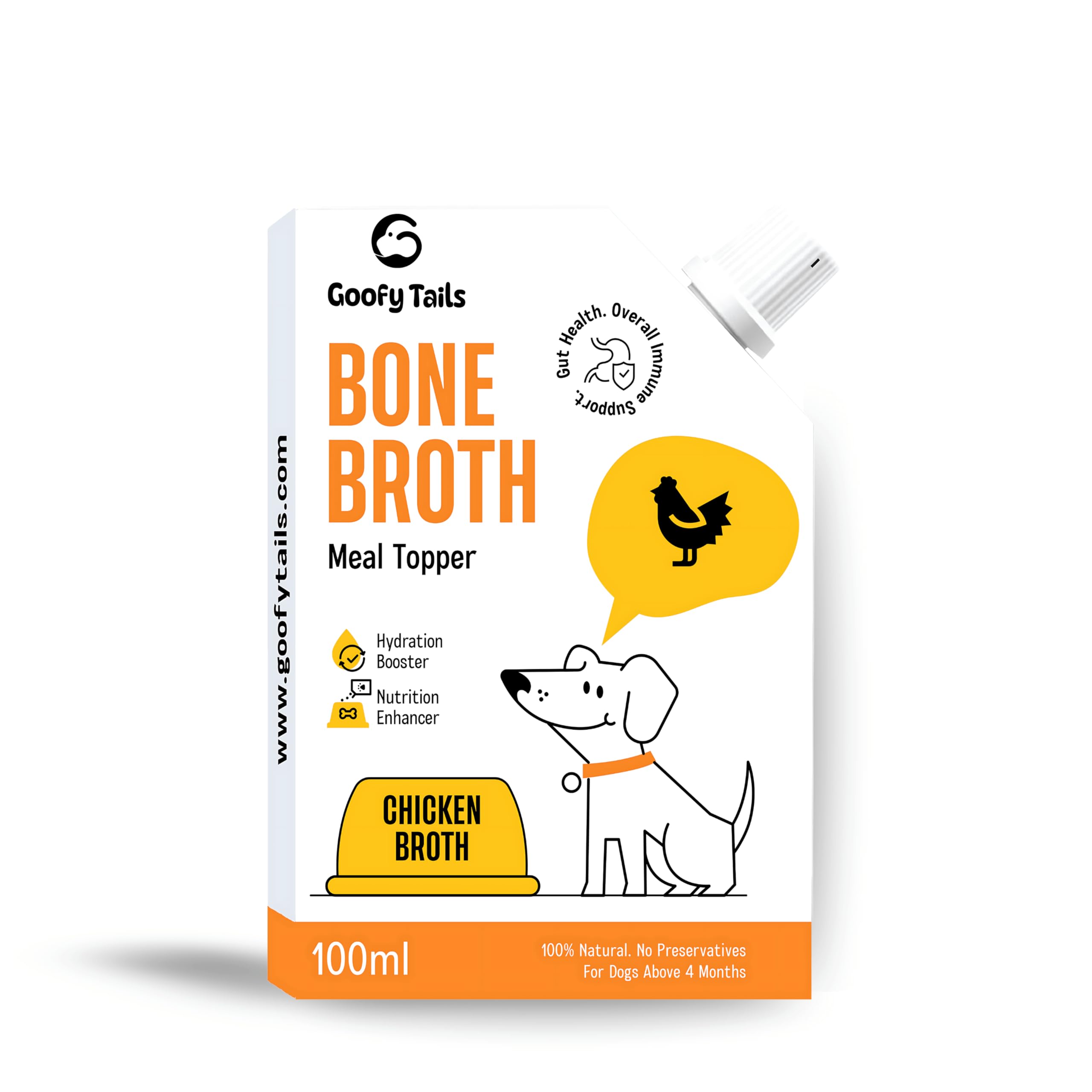 Chicken Bone Broth for Dogs 1000ml (100mlX10 Pack), Human Grade,Preservative Free, Gut Friendly Dog Food Topper, Natural Hydrating Liquid Dog Treats, Dog Supplement with Natural Collagen