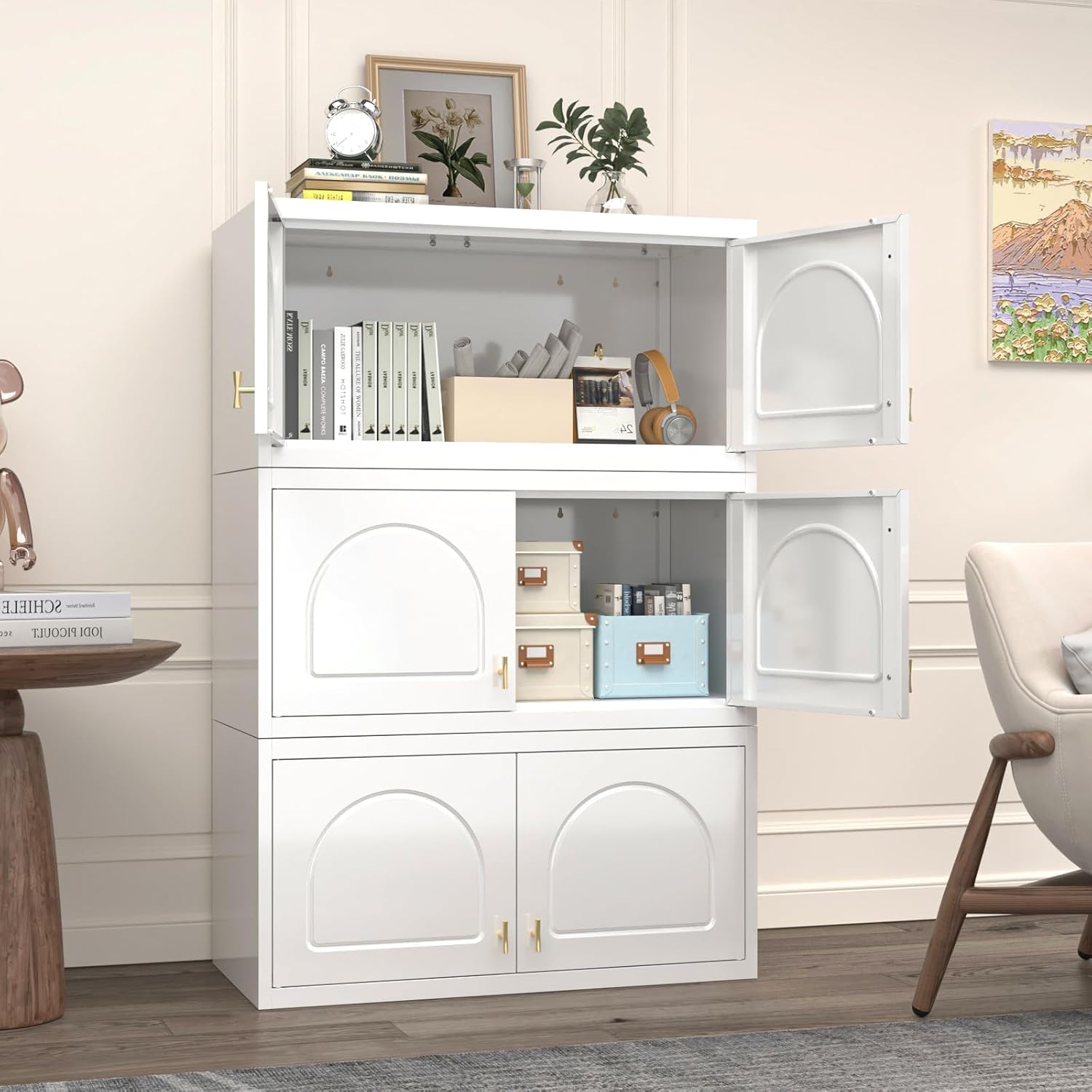 SteeLoong Wall Storage Cabinet,White Metal Bathroom Wall Mounted Cabinet,15 Inch Armoire Wardrobe Closet Storage Cabinets for Basement,Livingroom Home Office