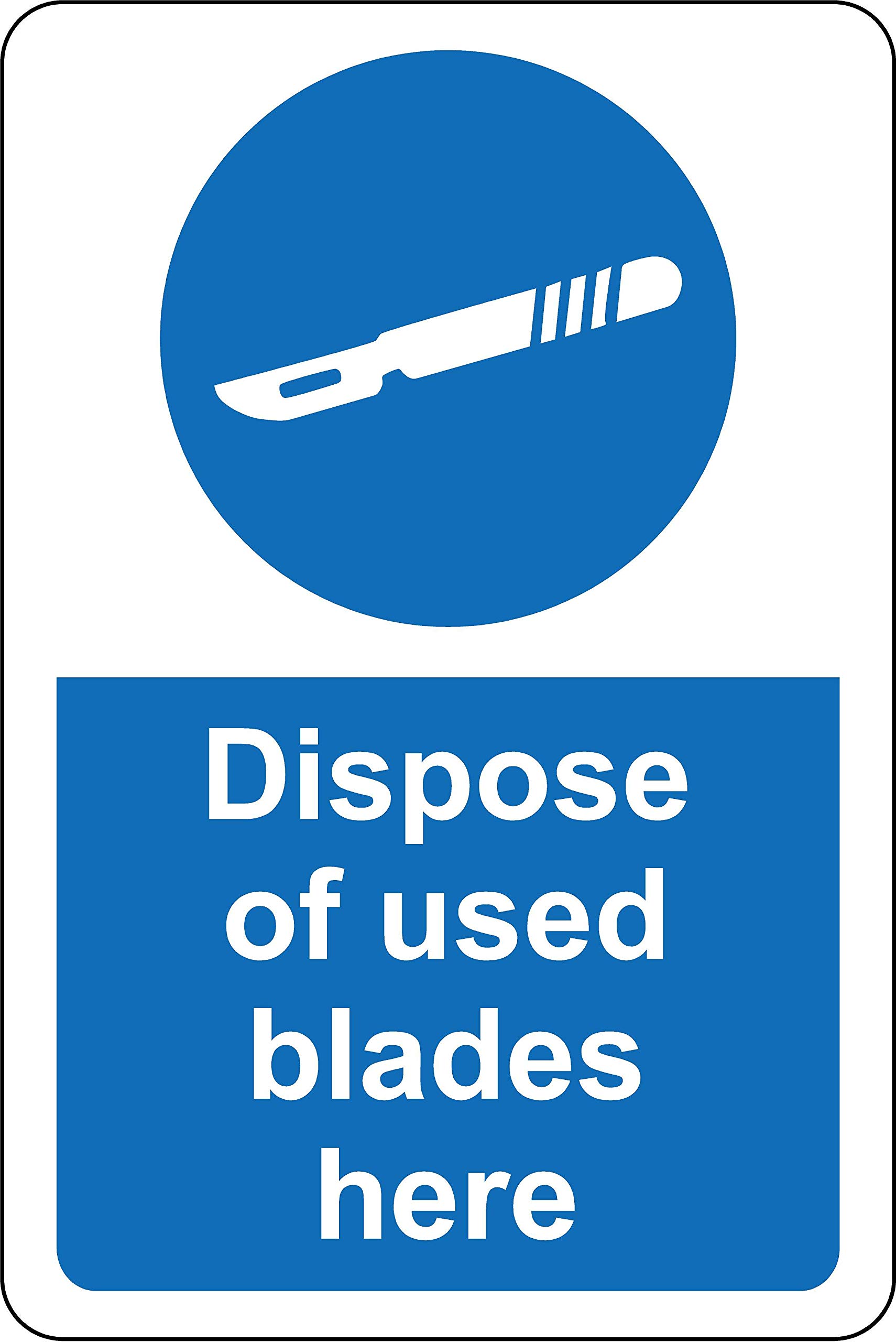 Dispose of used blades here Safety sign - Self adhesive sticker 300mm x 200mm