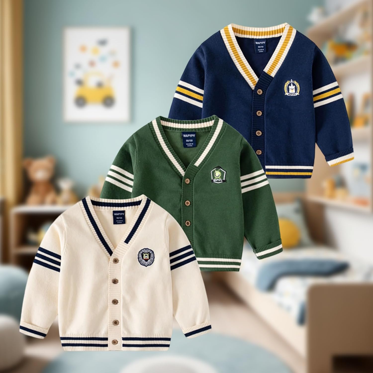 Boys Cardigan Sweater Button Up V Neck Knit Outerwear Long Sleeve Coat Embroidered Casual Jacket - Image 6