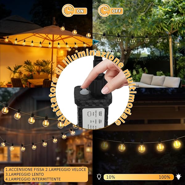 Luci da Esterno Giardino, 10M Catena Luminosa Esterno con 20+2 Lampadine LED, IP65 Impermeabile, 4 Modalità, Dimmerabile, Timer, Luce Filo Illuminazione per Balcone Terrazza (32FT/10M) - 3