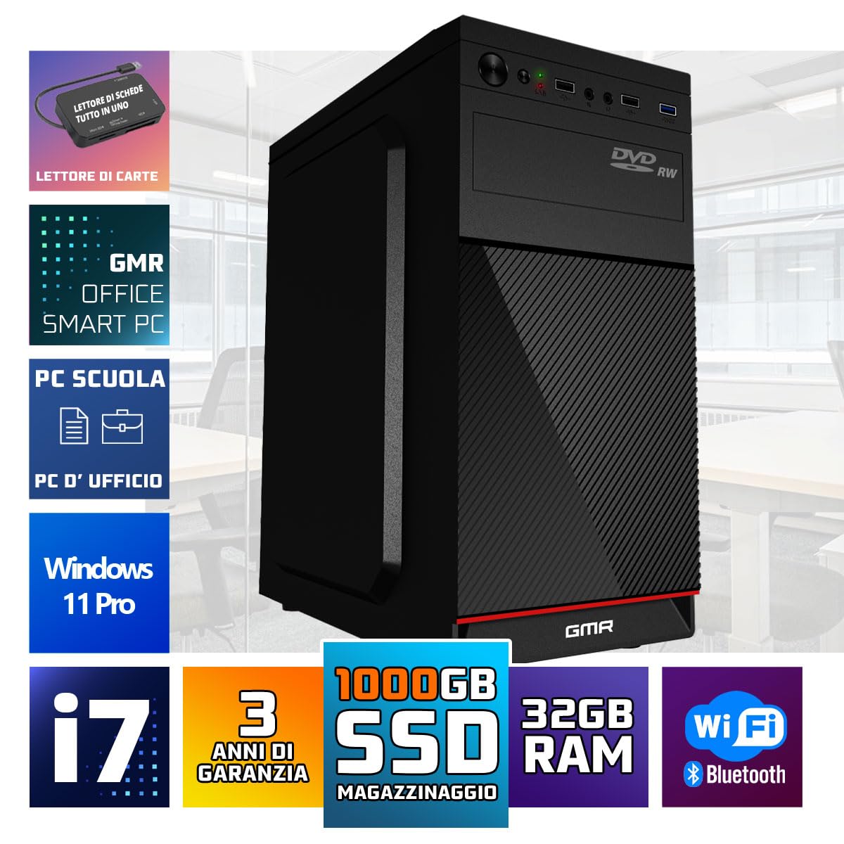 Schneller PC mit Intel Core i5 - Desktop Computer + Silent Rechner für Büro & Home Office - 16GB RAM - 512GB SSD - USB3.0 - WLAN BT - inkl Windows 11 Pro mit Card Reader 5-in-1