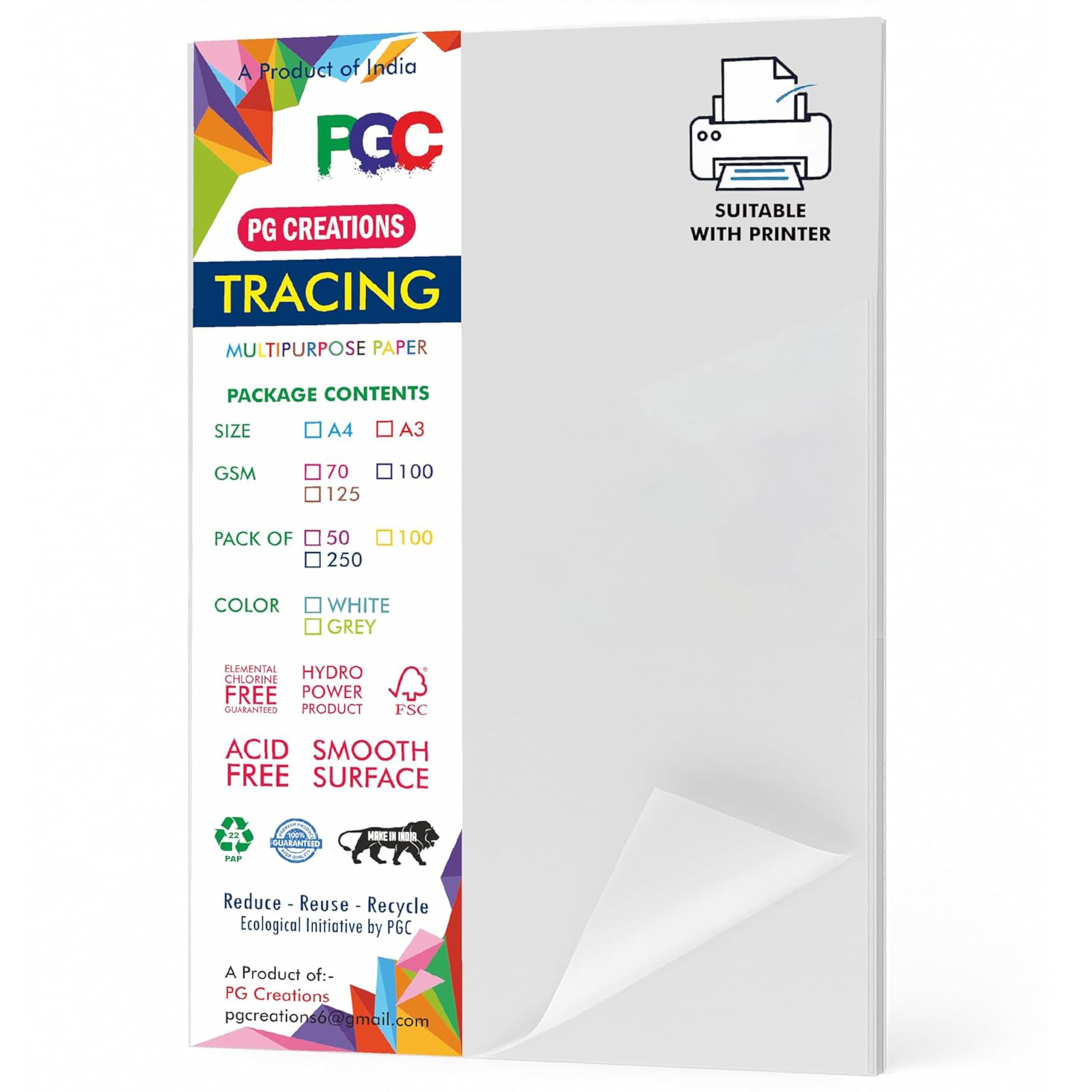 PG Creations 100 Sheets, A3 Tracing Paper, 100 GSM Thick Paper for Architects, Fashion Designers & Engineering Drawings, 16.5x11.7 Inch, White