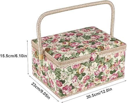Sewing Kit,Sewing Basket,Sewing Box,Sewing Kit for Adults,Sewing Organizer,Rural Fabric Floral Printed Sewing Basket for Thread Pins, Scissors