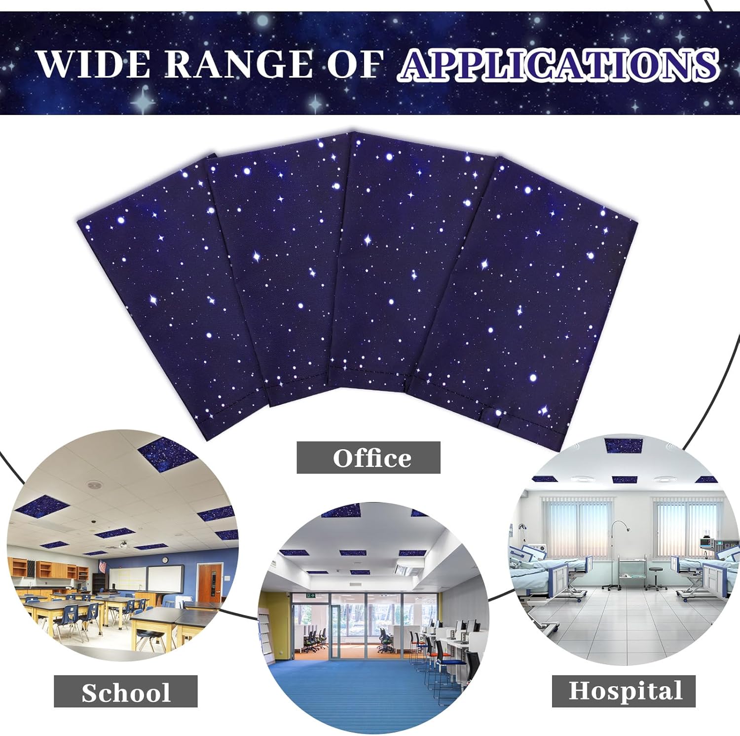 VIHOSE 4 Pcs 2 x 2 Feet Fluorescent Light Covers for Ceiling Lights Classroom Magnetic Light Filters for Reducing Harsh Glare Flicker for Office Classroom Home Drop Ceiling(Starry)