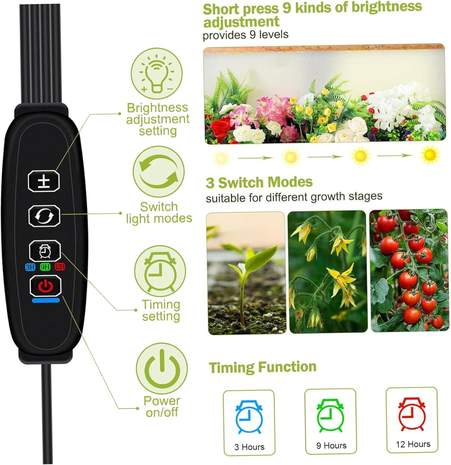 Grow Light for Indoor Plants, LED Plant Growing Lamps with 3/9/12H Timer, Adjustable Neck & Brightness for Tabletop Plants, Seed Starting, Herbs Grow Light for Indoor