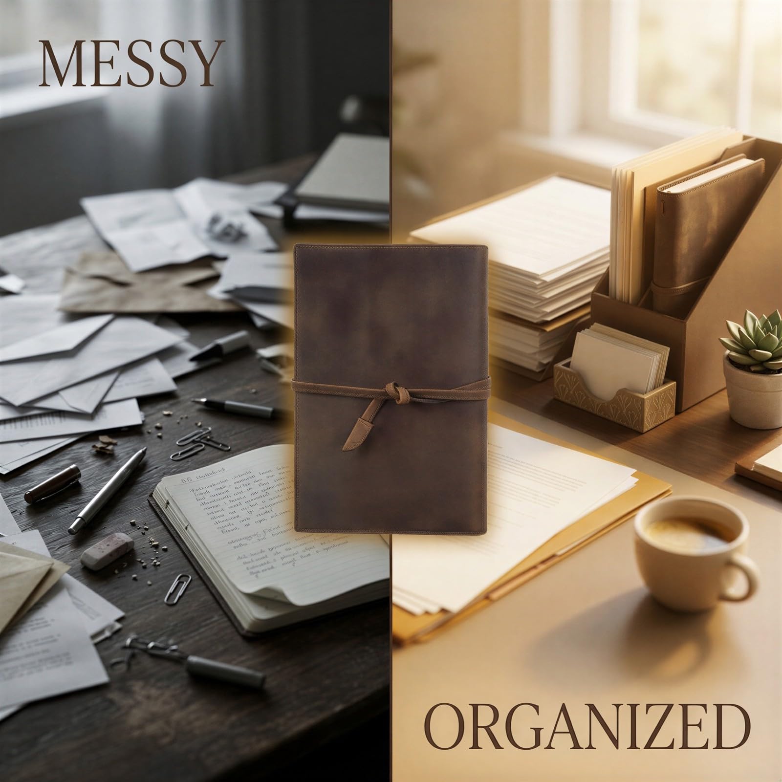 Notizbuchhülle aus echtem Leder, 9,06 x 6,46 Zoll Leder-Journalhülle A5 für Damen und Herren, retro nachfüllbare Hülle mit Organizer und mehreren Fächern für Business, Büro und Reise, Kaffee