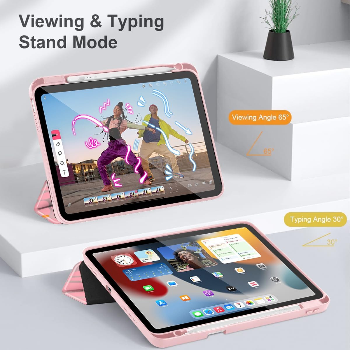 May Chen for iPad (A16) 11th Generation Case 11 Inch 2025, iPad 10th Gen Case 2022 10.9 inch, Built-in Pencil Holder with Shockproof Cover Clear Transparent Back Shell Auto Wake/Sleep, Groovy Flower