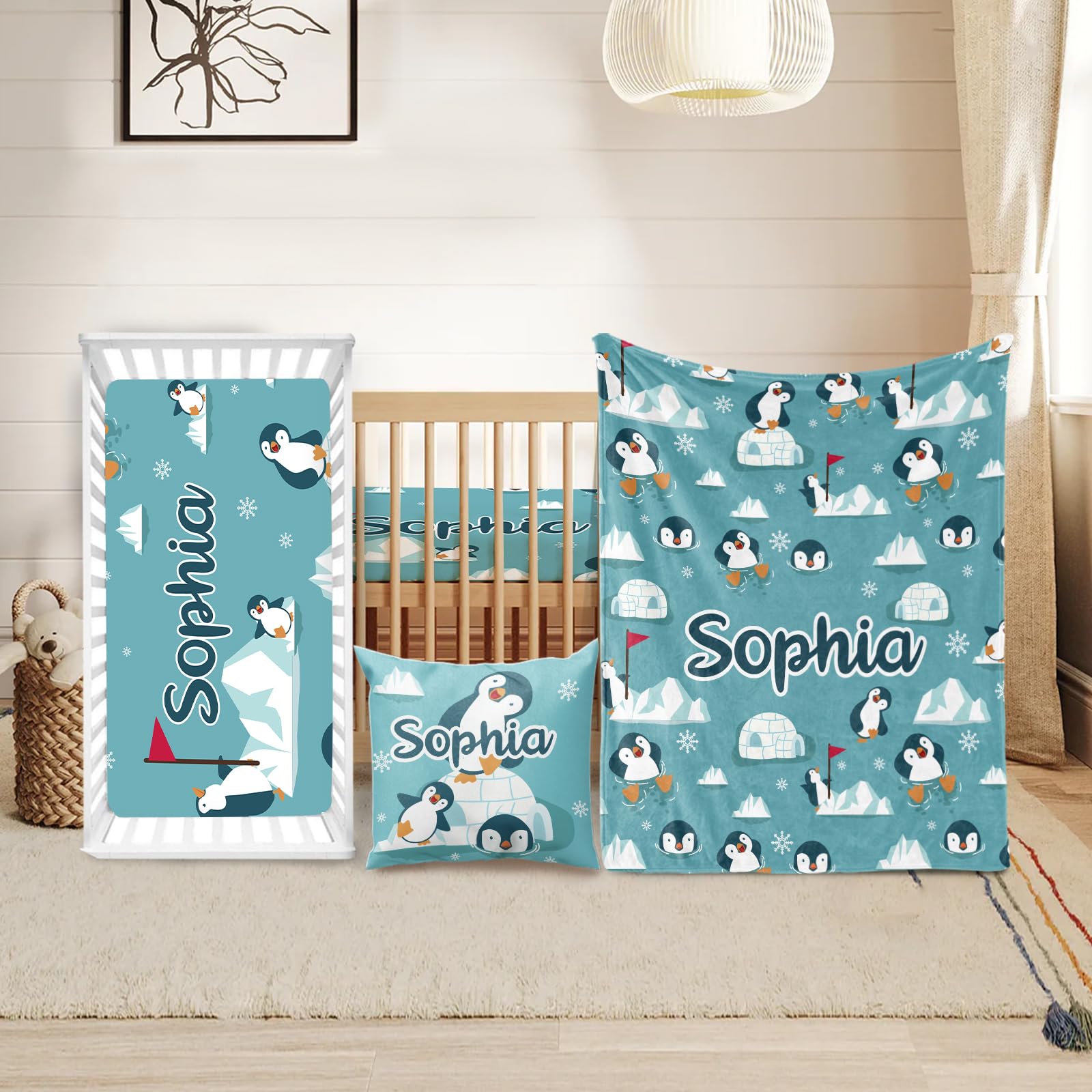 Custom Crib Bedding Set for Boys Girls Gifts Penguin Design Color15