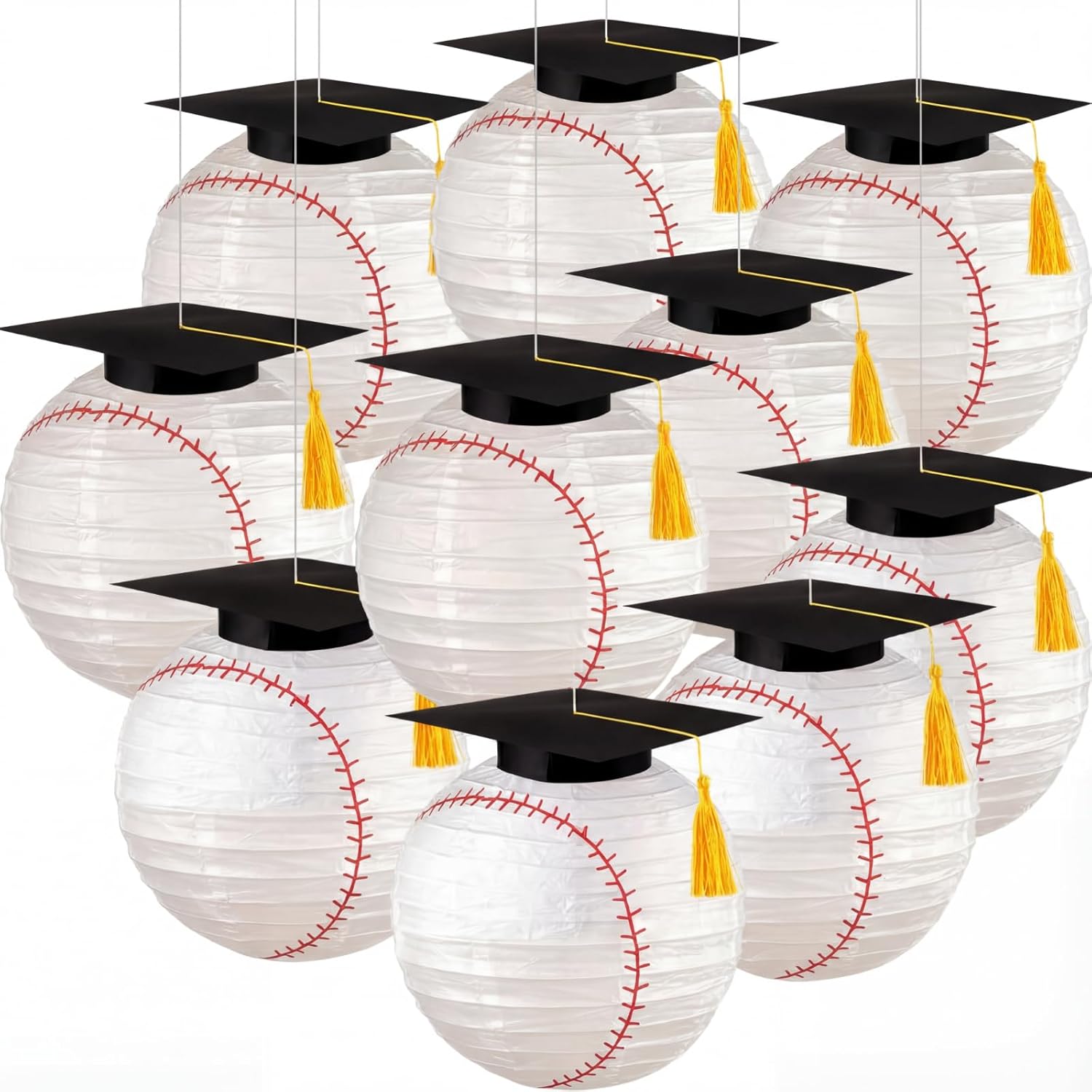 VIHOSE 12 Pack Senior Night Party Decoration 2026 Senior Baseball Graduation Decoration Baseball Paper Lanterns with Graduation Cap Grad Hanging 8 Inch Birthday Celebration Party Decor(White Ball)