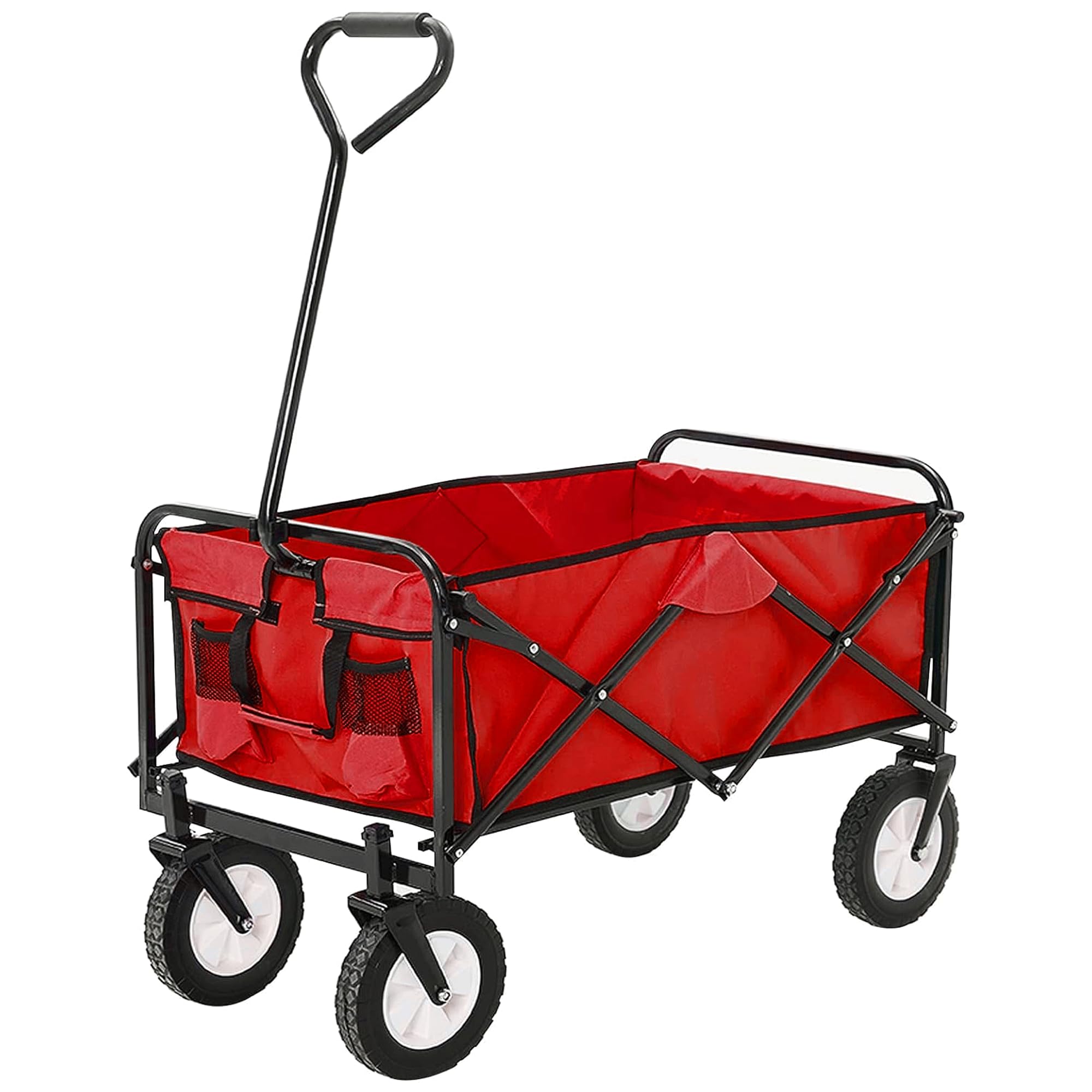 Jupiterjx Red Folding Trolley With Wheels, Collapsible Festival Cart For Camping, Garden, Beach, Outdoor, Picnic, Transport 80Kg Capacity, Portable Shopping Wagon Utility Cart