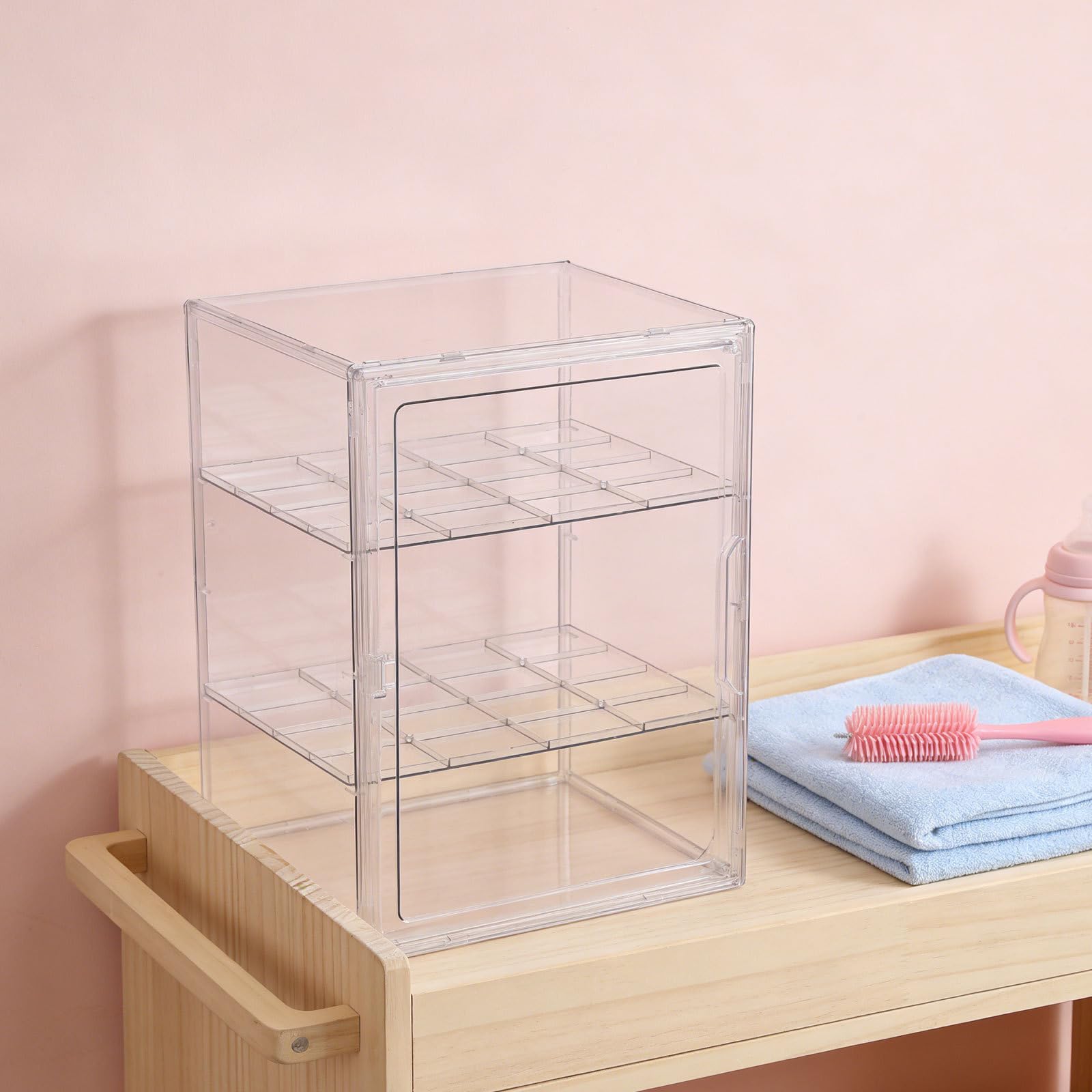 Babyflaschen Aufbewahrungsbox aus Acryl mit 2 Ebenen und Individuellen Fächern Stapelbar und Stabil als Organizer für Küche und Vorratsraum