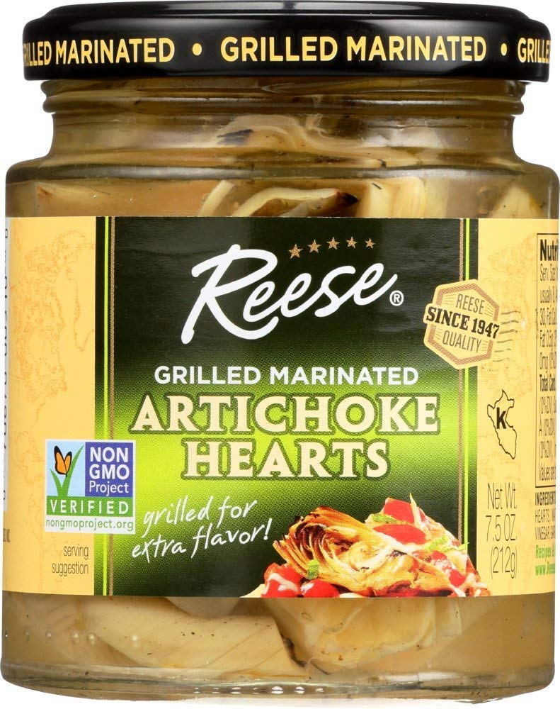 Reese Grilled Marinated Artichoke Hearts, 7.5 oz Jars (Pack of 12) - Non-GMO Smoky Flavor Pantry Staple