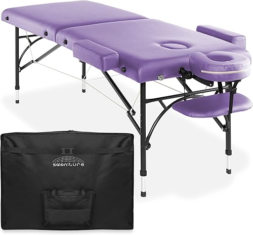 Miniatura 8 de Saloniture Mesa de masaje profesional portátil y ligera con patas de aluminio, incluye reposacabezas, soporte facial, reposabrazos y funda de
