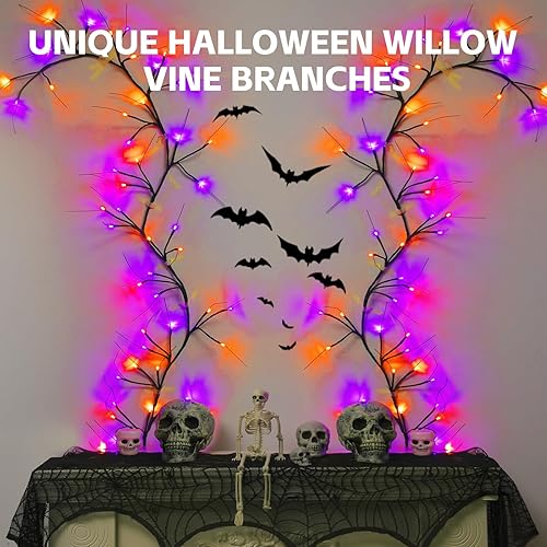 Miniatura 5 de Paquete de 2 luces de vid de sauce encantado de Halloween con temporizador, total de 12 pies, 108 luces LED de sauce iluminadas, decoraciones de