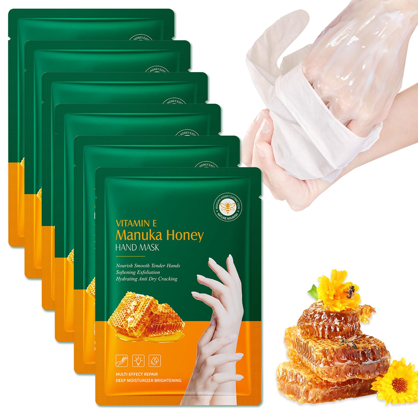6 works Hand Mask Gloves, Honey Hand Moisturiser Gloves, hand Masks for Dry Hands Repair