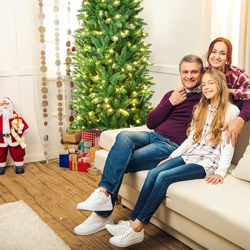 Miniatura 4 de Happygrill Árbol de Navidad artificial de abeto con bisagras de 7 pies con 995 puntas, soporte de hierro resistente, fácil de instalar, nuevo árbol