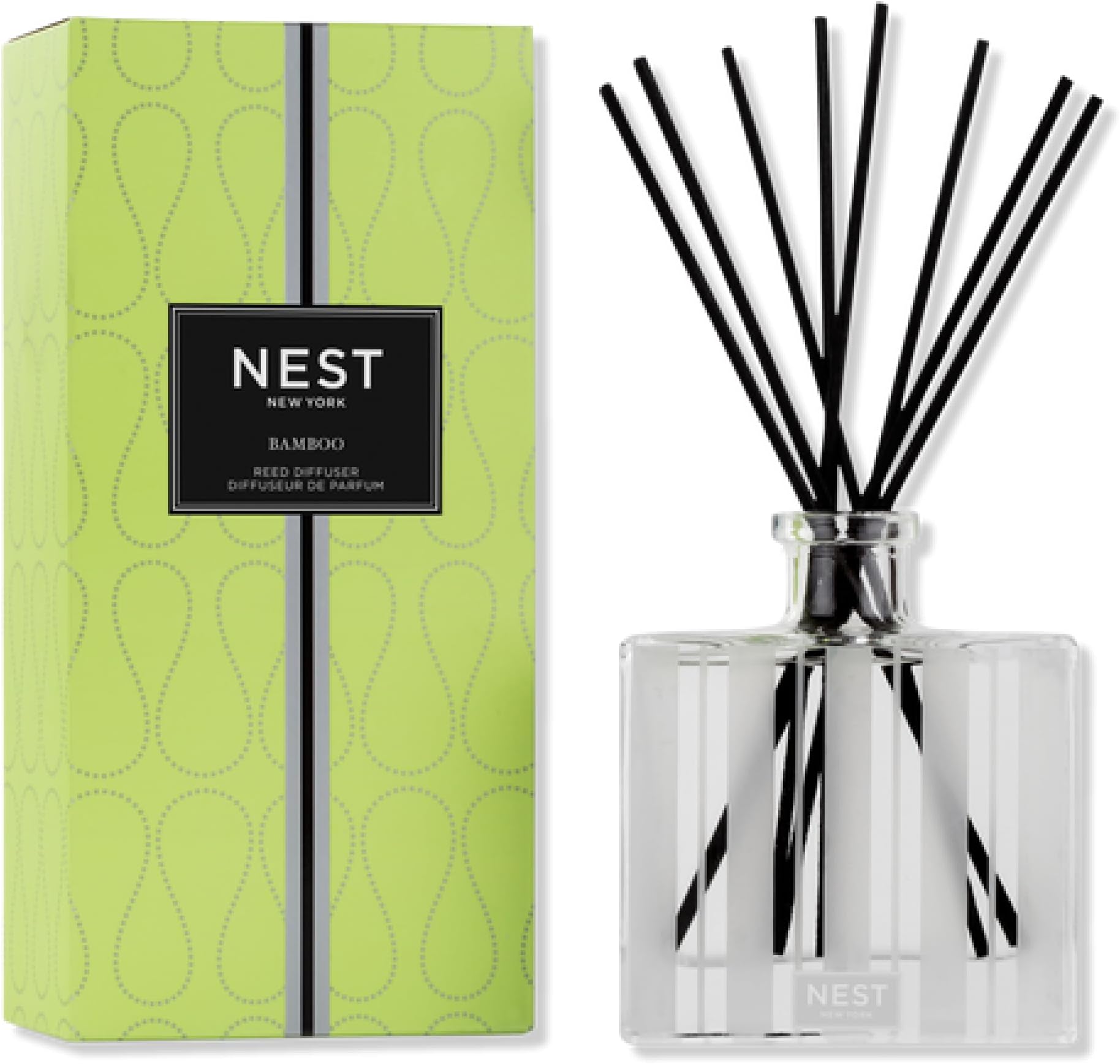 Reed Diffuser, Bamboo - 5.9 fl oz - Fragrance for Up to 90 Days - Reusable, Refillable Glass Holder - Includes 8 All-Natural Reed Sticks - Flame Free