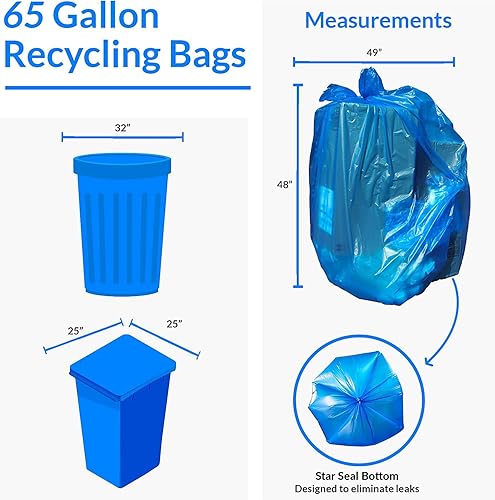 Miniatura 5 de Reli. Bolsas de reciclaje azules de 65 galones, 100 unidades, resistentes, bolsas de basura grandes