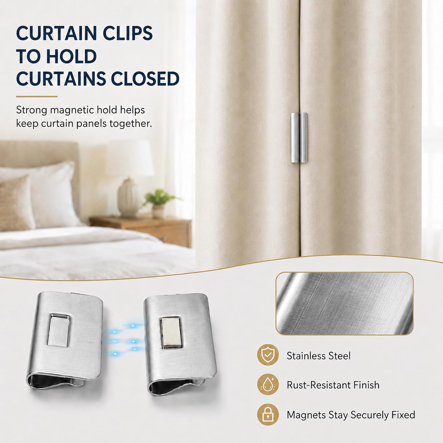 24 Pairs Magnetic Curtain Clips No-Drill for Light Blocking Privacy