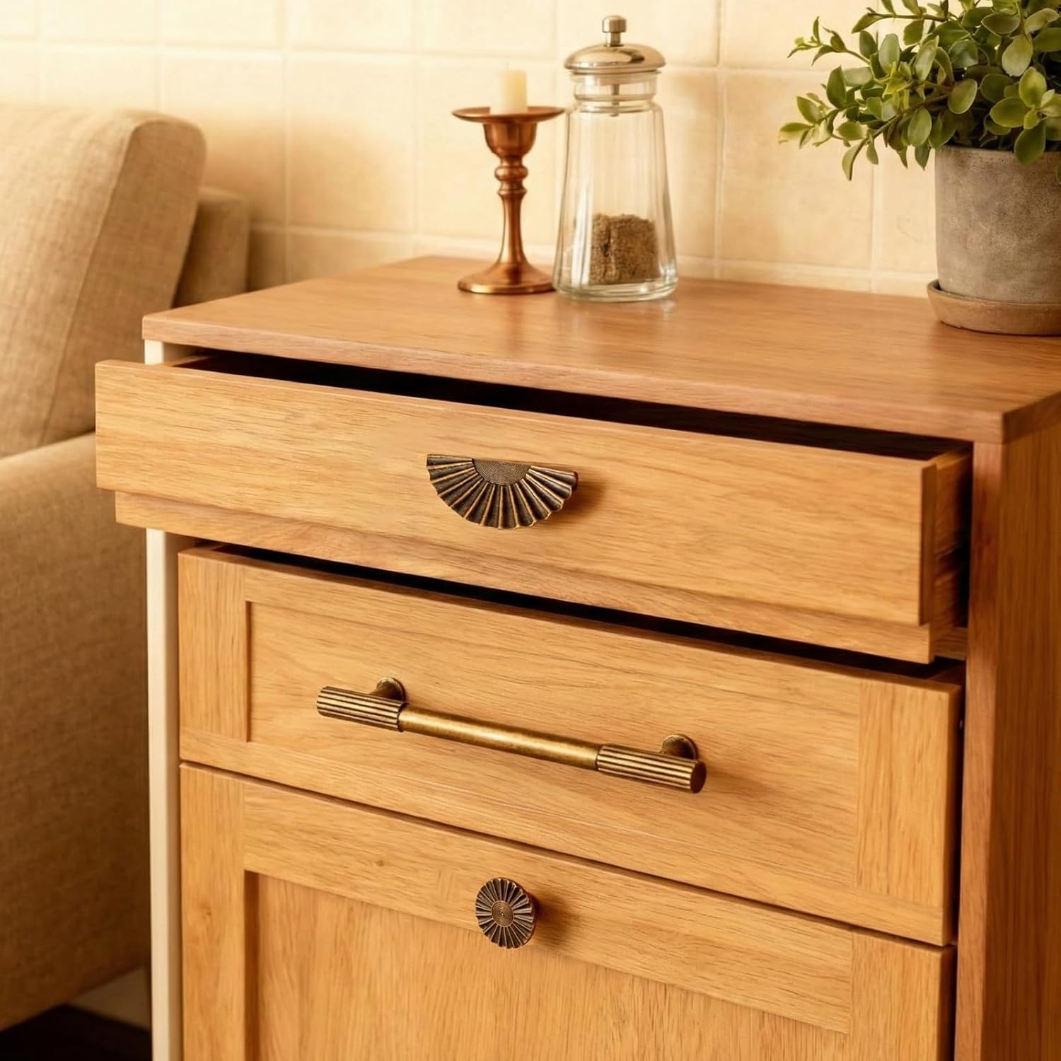 Liron Hardware 10 Pack Vintage Cabinet Handles 5 Inch (128mm) Hole Center Cupboard Retro Series Kitchen Drawers Pulls Antique Brass