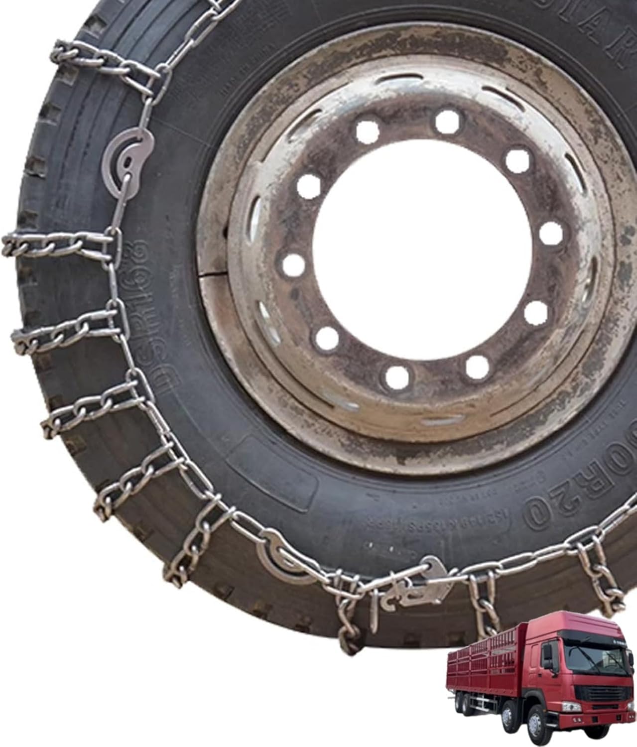 9mm Set of 2 Heavy Duty Snow Chains for Suvs and Cars Skid Traction Chains High Strength Manganese Emergency Use for Tire Reliable in Icy road 8.25-20 2pcs 295/80R22.5