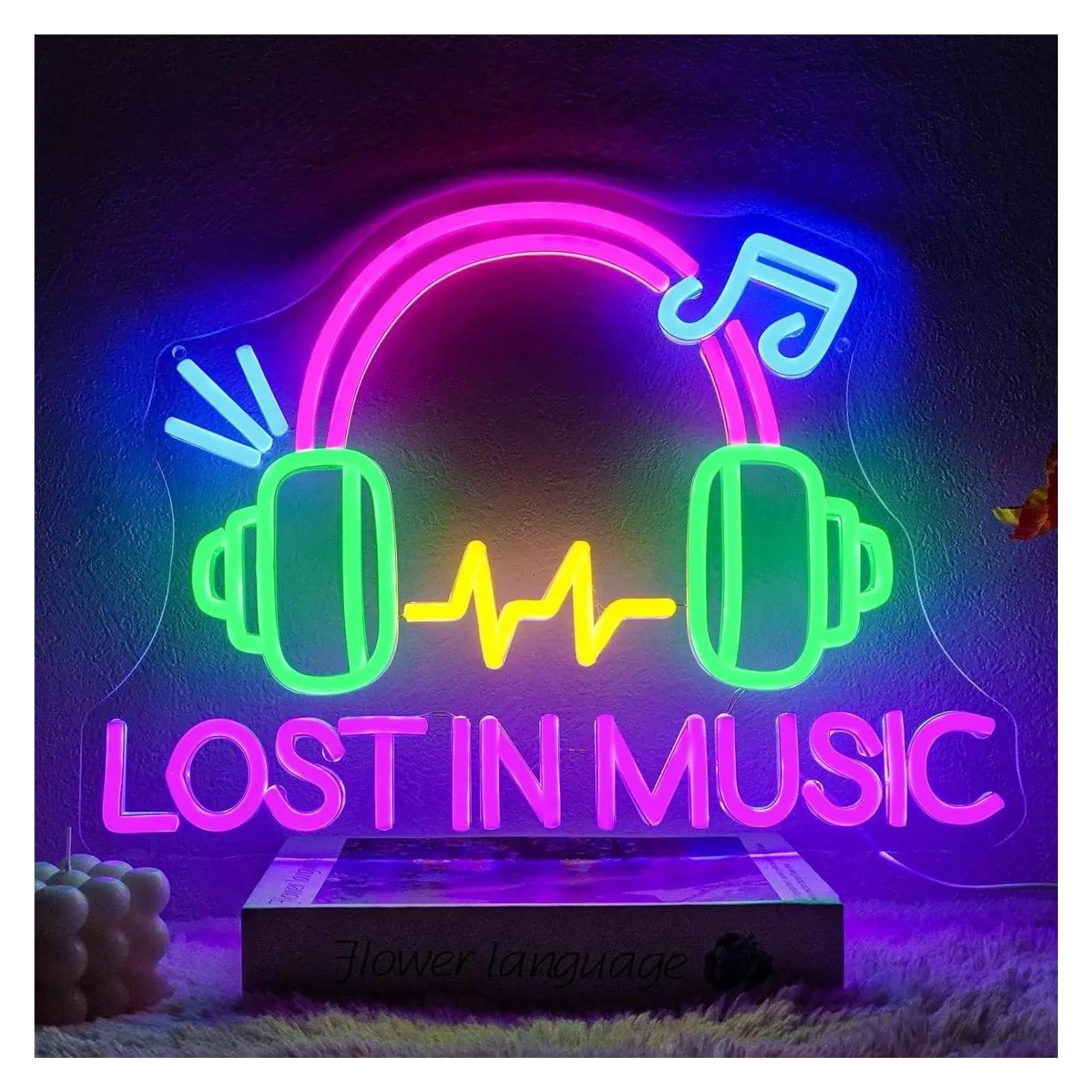 Hanging Art Neon Signs Lost in Music Neon Sign Dimmable Headphones for Live House Man Cave Pub Music Studio Rec Room Art Decor 46x34cm