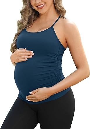 ATTRACO Womens Maternity Tank Tops with Built in Bra Seamless Y Back Side Ruched Pregnancy Tank Top