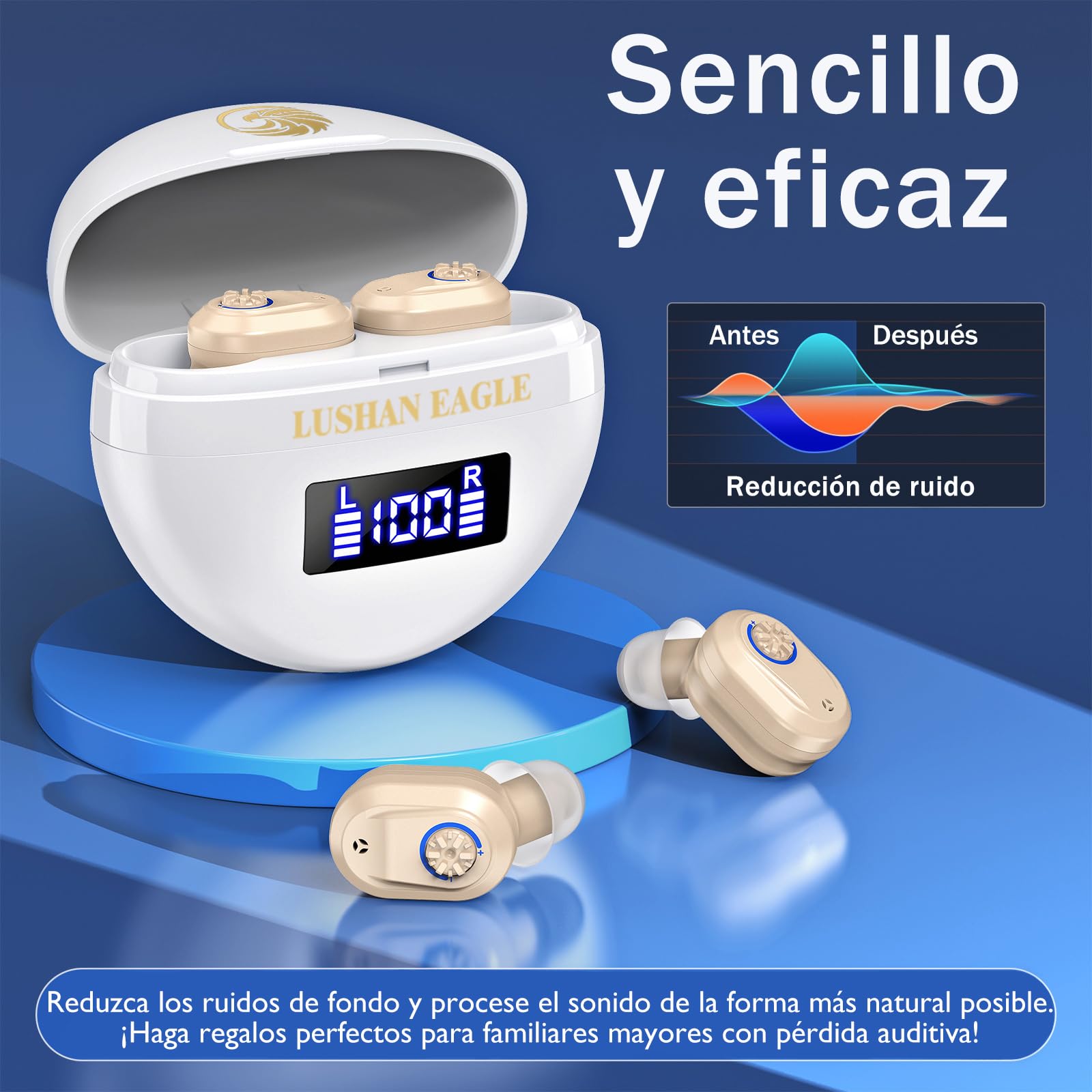 Amplificador de sonido Auriculares amplificados Volumen recargable Color de piel ajustable Chip digital